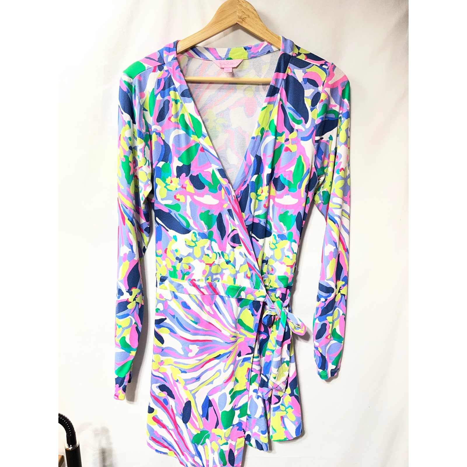 Lilly Pulitzer Womens Pink Blue Green Floral Long Sleeve Jersey Wrap skort Med
