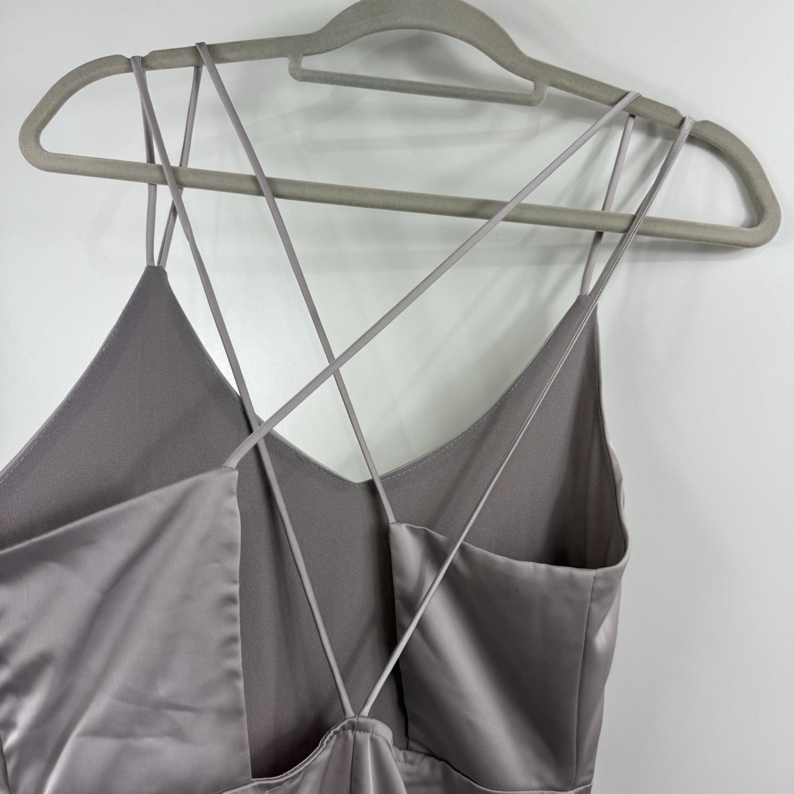 NWT Mod Ref Grey Taupe Eloise Crossback Midi Slip Dress Medium Satin Strappy