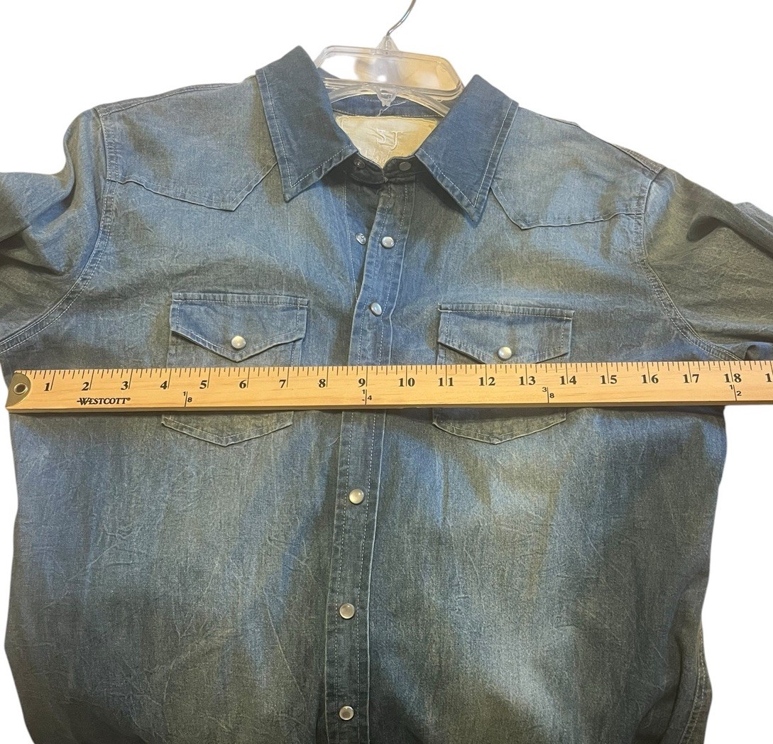Johnny Was 3J Workshop Denim Chambray Shirt Dress Western Snap Blue I Small