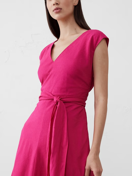 NWT!! Banana Republic Pink Linen-Blend Wrap Midi Resort Dress 10P