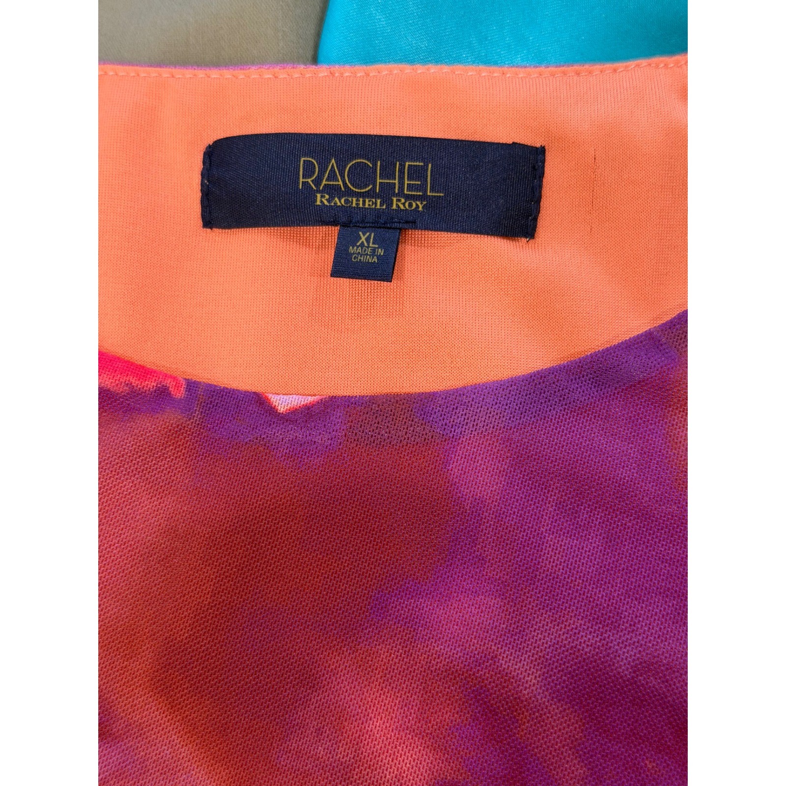 Rachel Roy Ruffle Mini Dress Multicolor XL Watercolor Mesh Ruched Asymmetrical