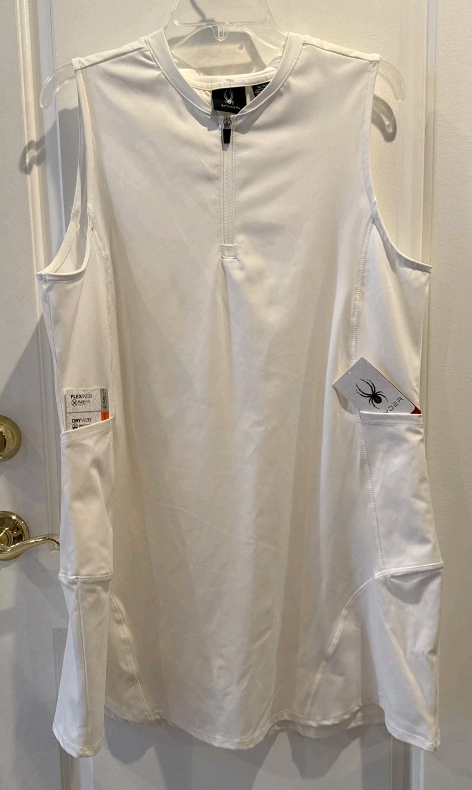 SPYDER Athleisure White 1/4 Zip Stretch Pullover Pockets DryWeb Dress XL NWT