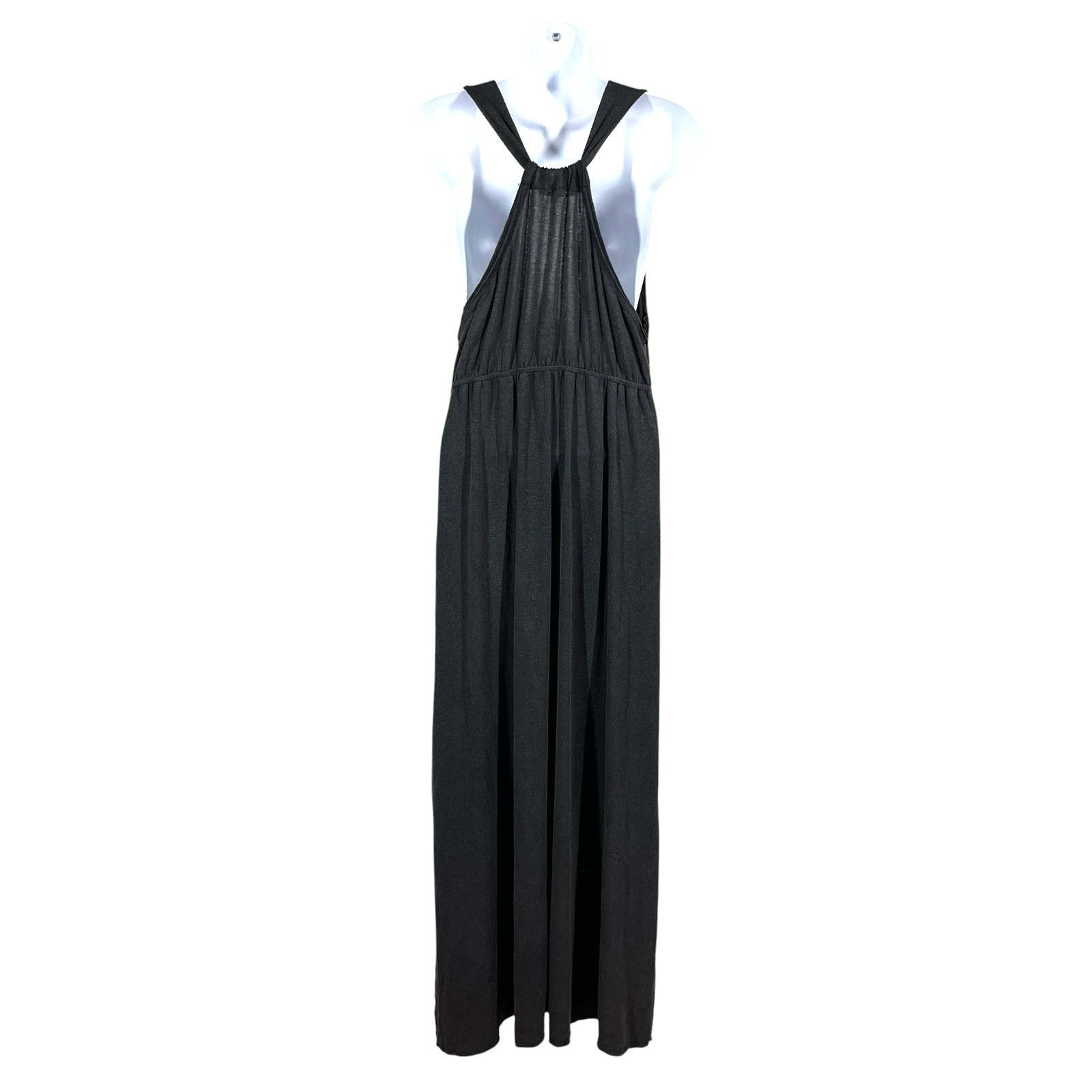 POL Halter Maxi Dress Size M Charcoal Gray Stretch Jersey Surplice V-Neck Boho