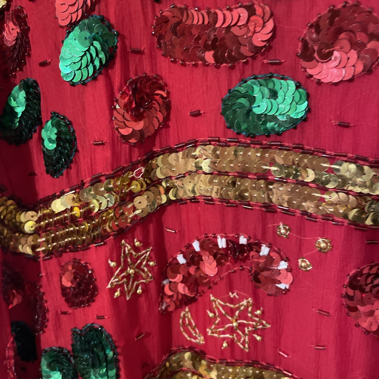 Creative Creations Christmas Sequin & Beaded Silk Shirt-Dress Jacket Lg Rare