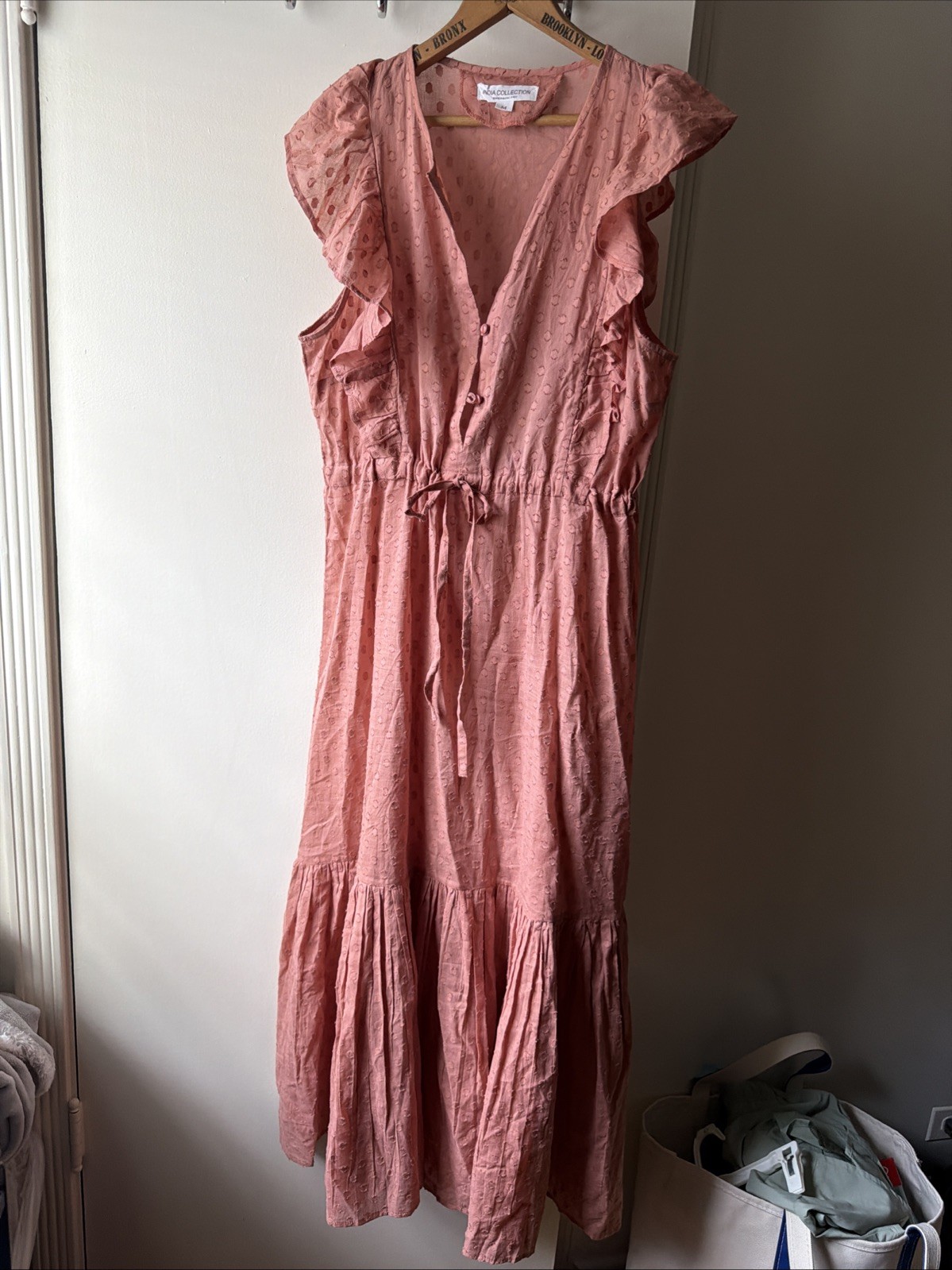 Emerson Fry India Collection Chandra Midi Dress Swiss Dot Muted Clay Size Medium