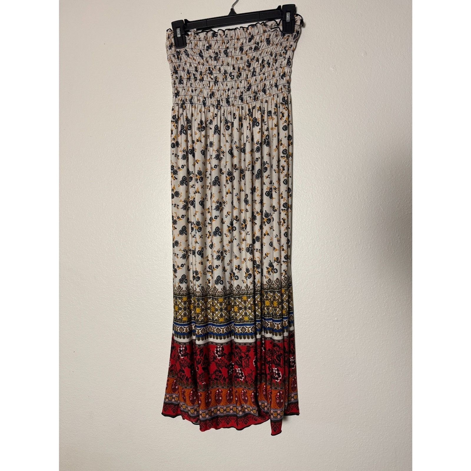 WinWin Womens S/M Convertible Maxi Skirt/Strapless Dress Boho Border Print