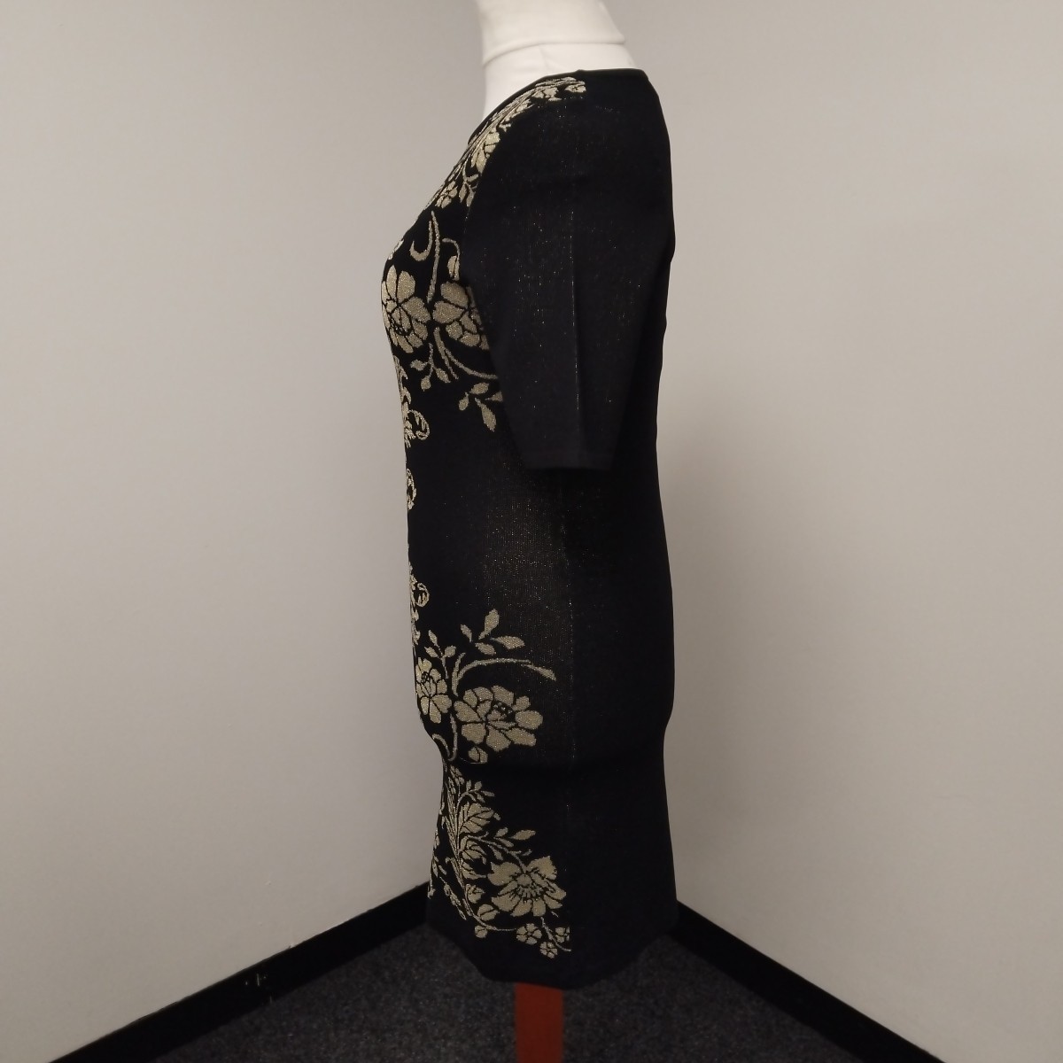 M&Co Floral Brocade Style Knitted Black & Gold Dress UK 16 BNWT Autumn Winter