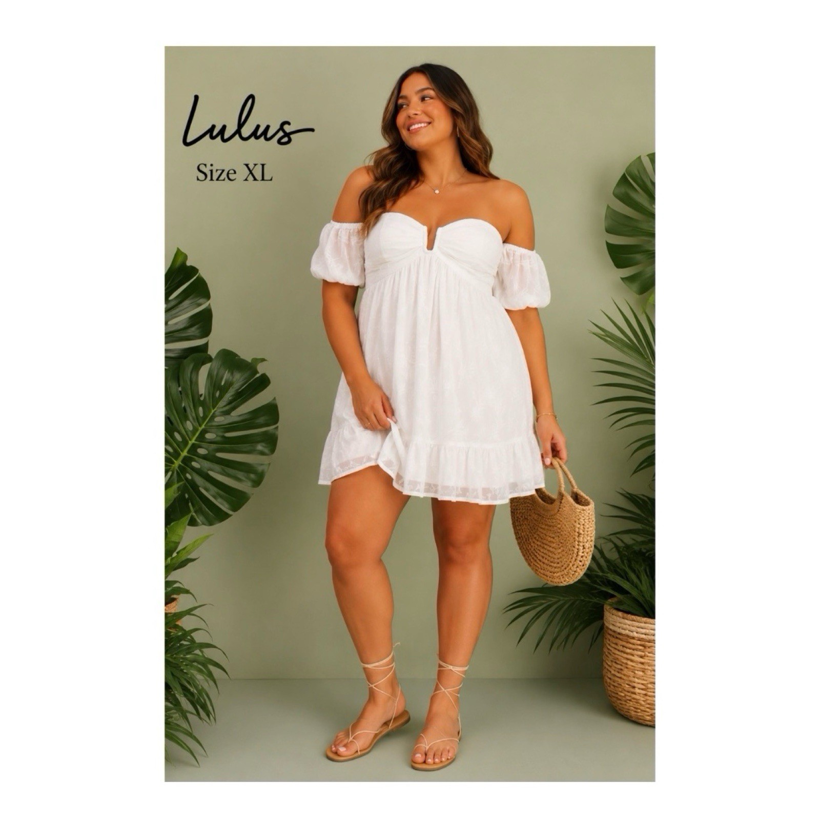 Lulus White Embroidered Off The Shoulder Mini Dress Size XL