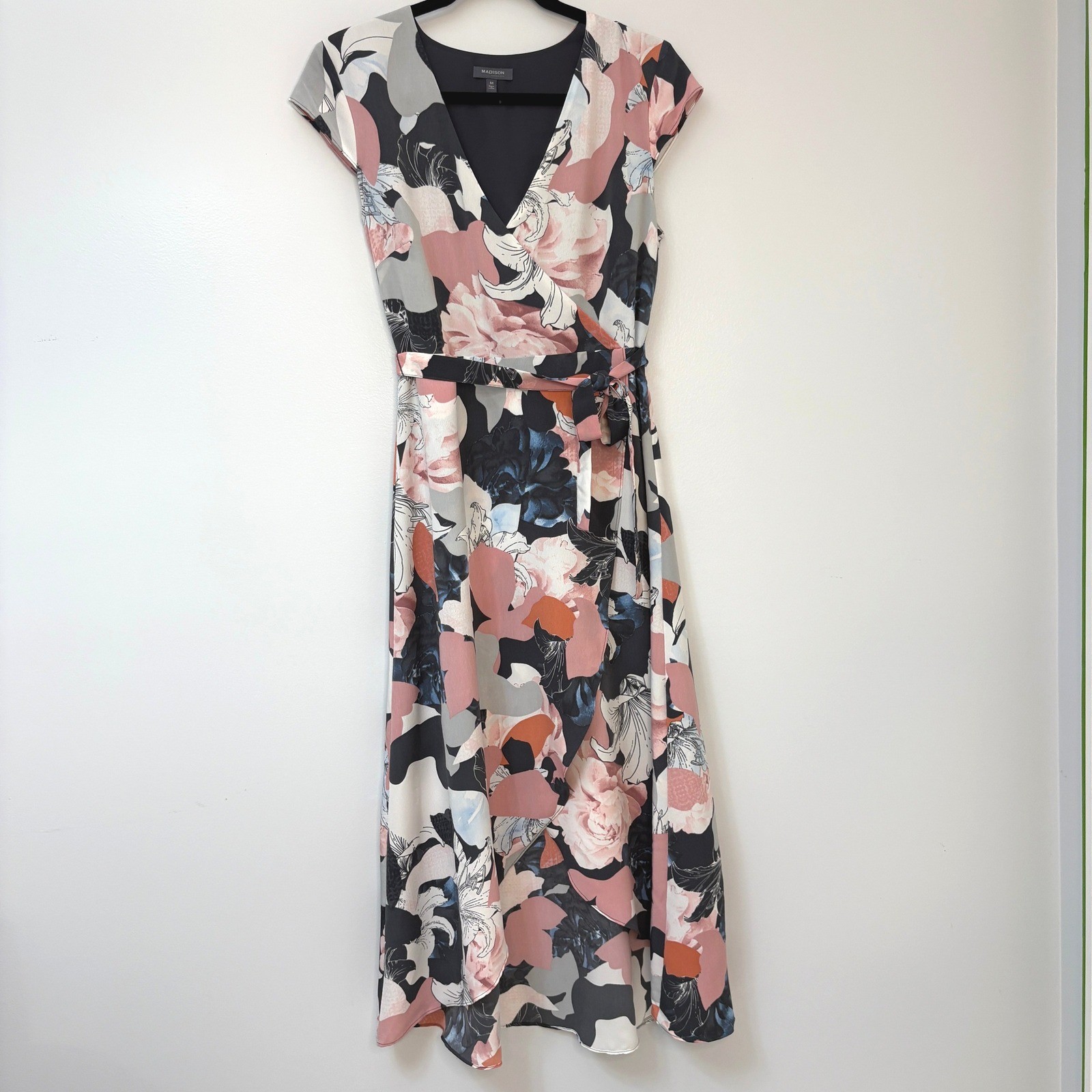Madison Floral Print Faux Wrap Dress High Low Womens Medium