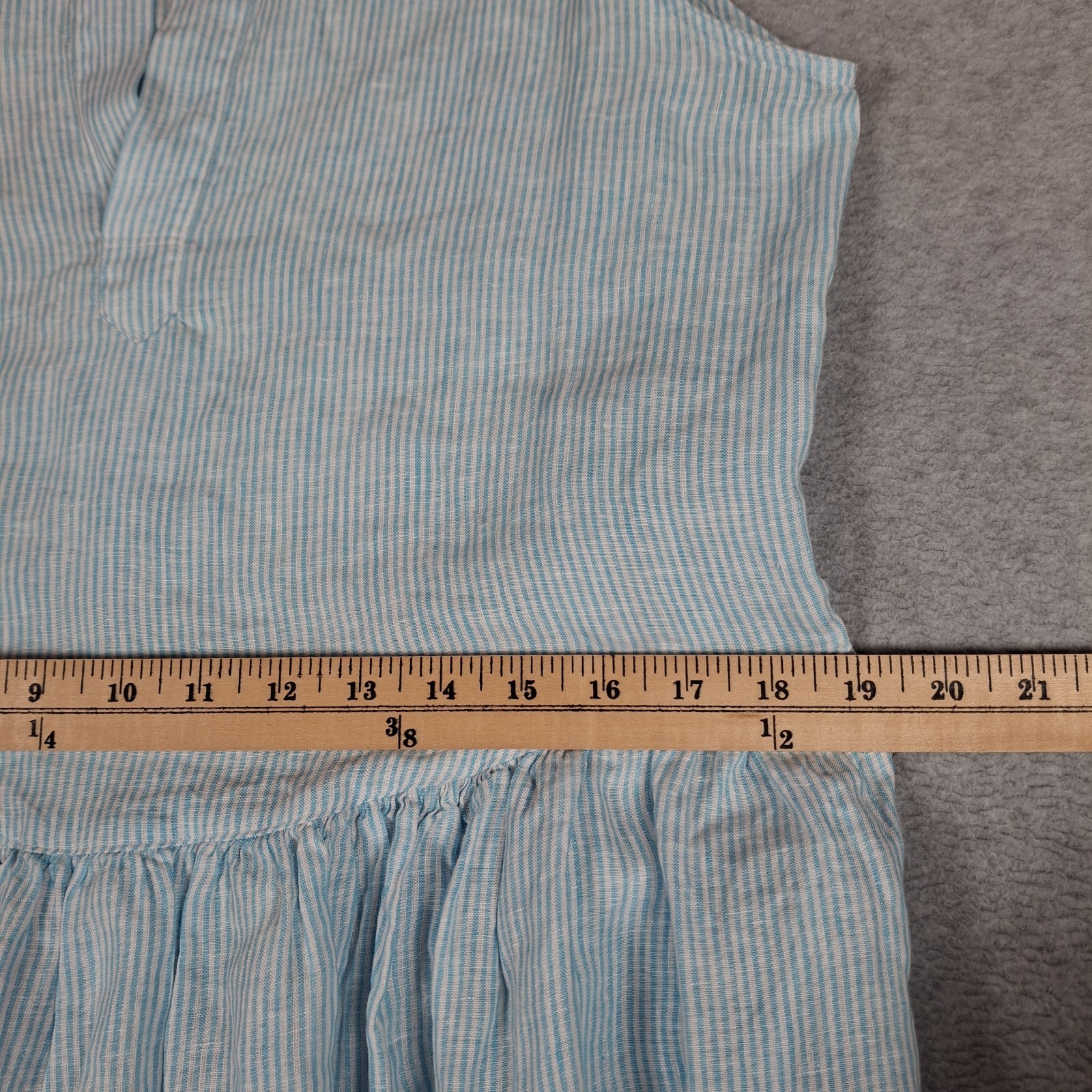 Frank & Eileen Daphne Linen Dress Small Blue White Stripe Maxi Pockets Coastal