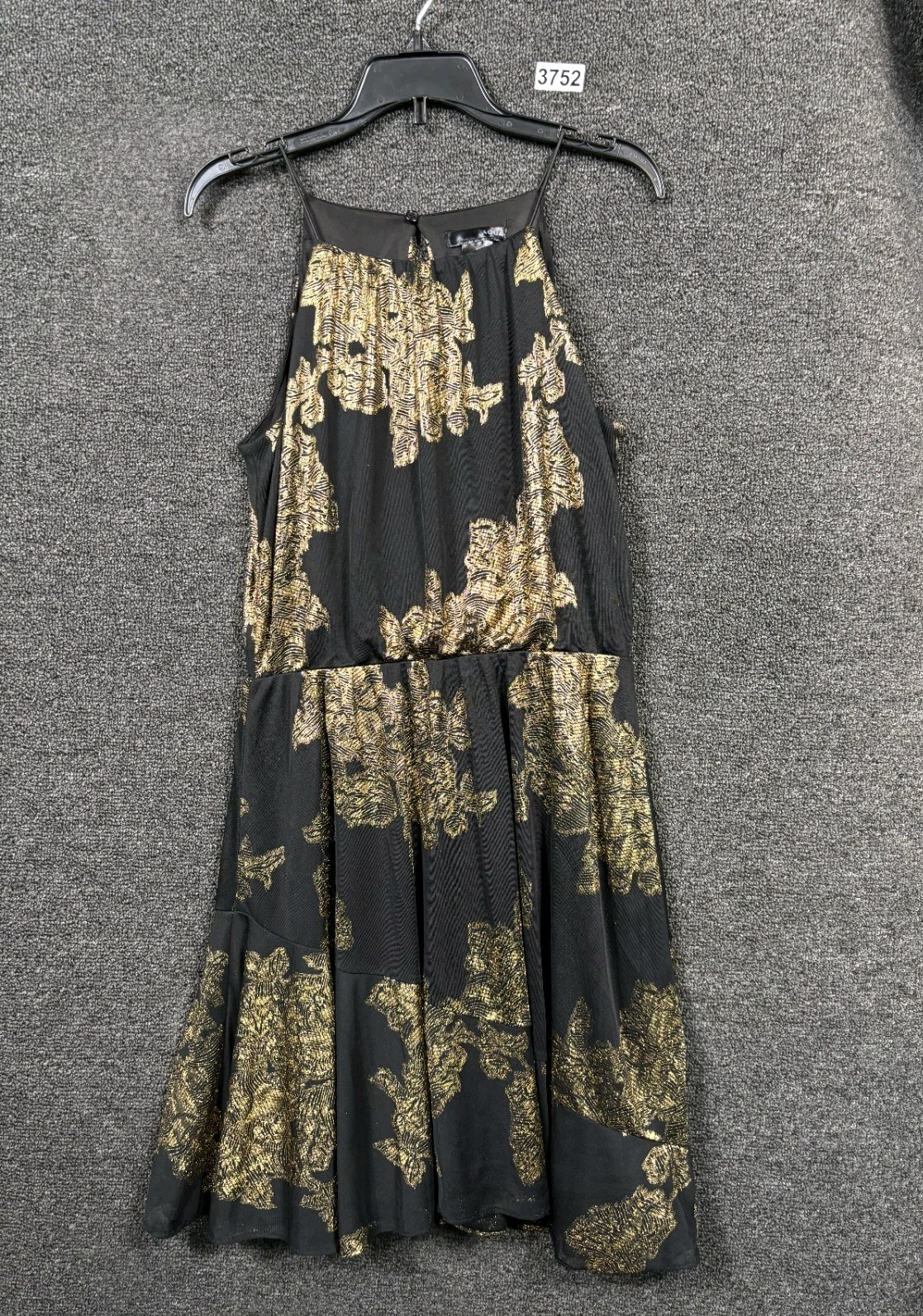 Aqua Sheath Midi Dress Women’s Size M Black Gold Sleeveless Floral U.S.A Made