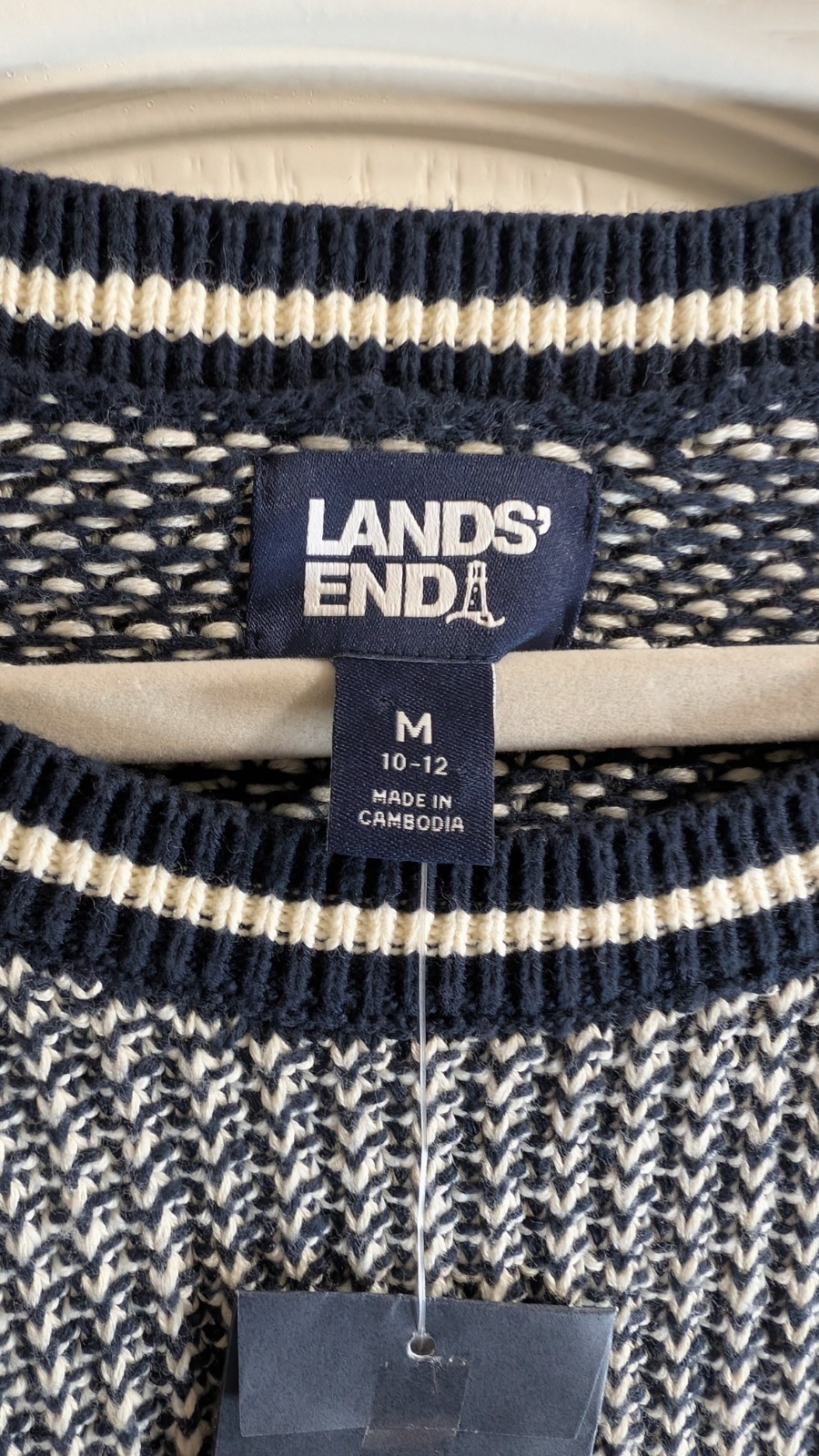 Lands’ End Woven Sweater Dress Medium Navy/White Sleeveless Midi Knit