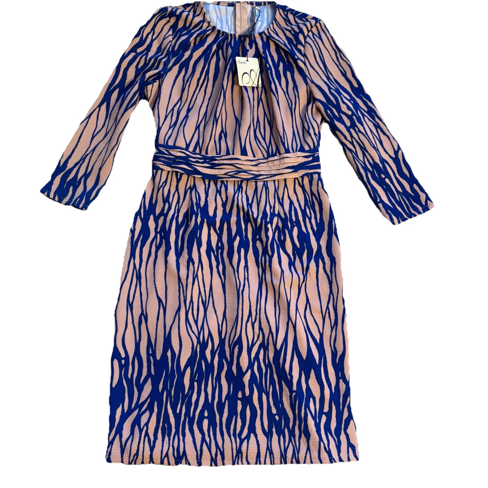 Amelia Women’s Dress Multi Color Pattern Toasted Almond Blue Size Small NEW