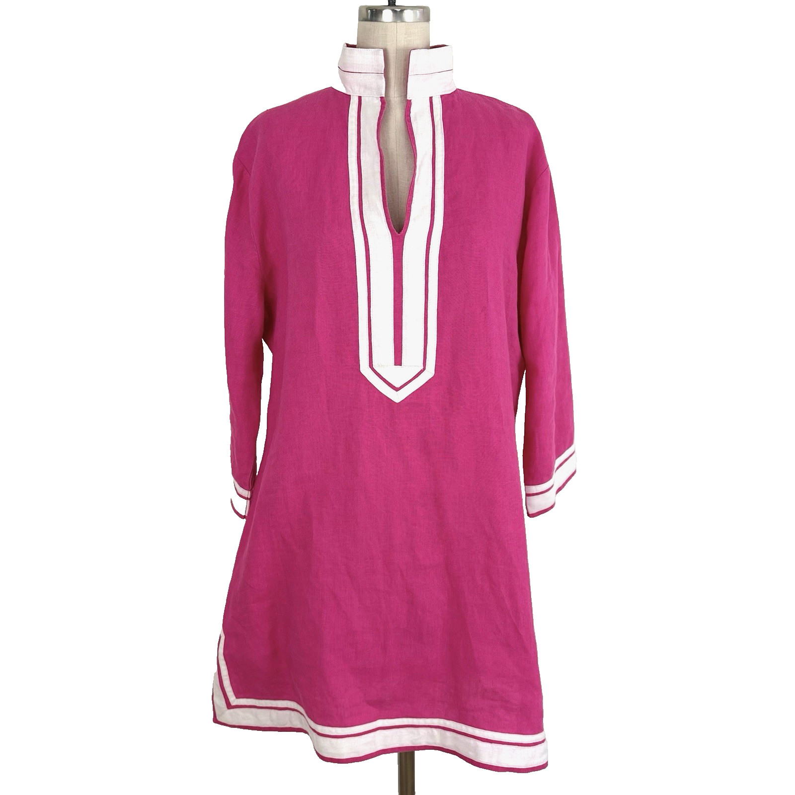 Guru NYC Tunic Dress 3/4 Sleeve European Linen Summer Beach Preppy Womens Size M
