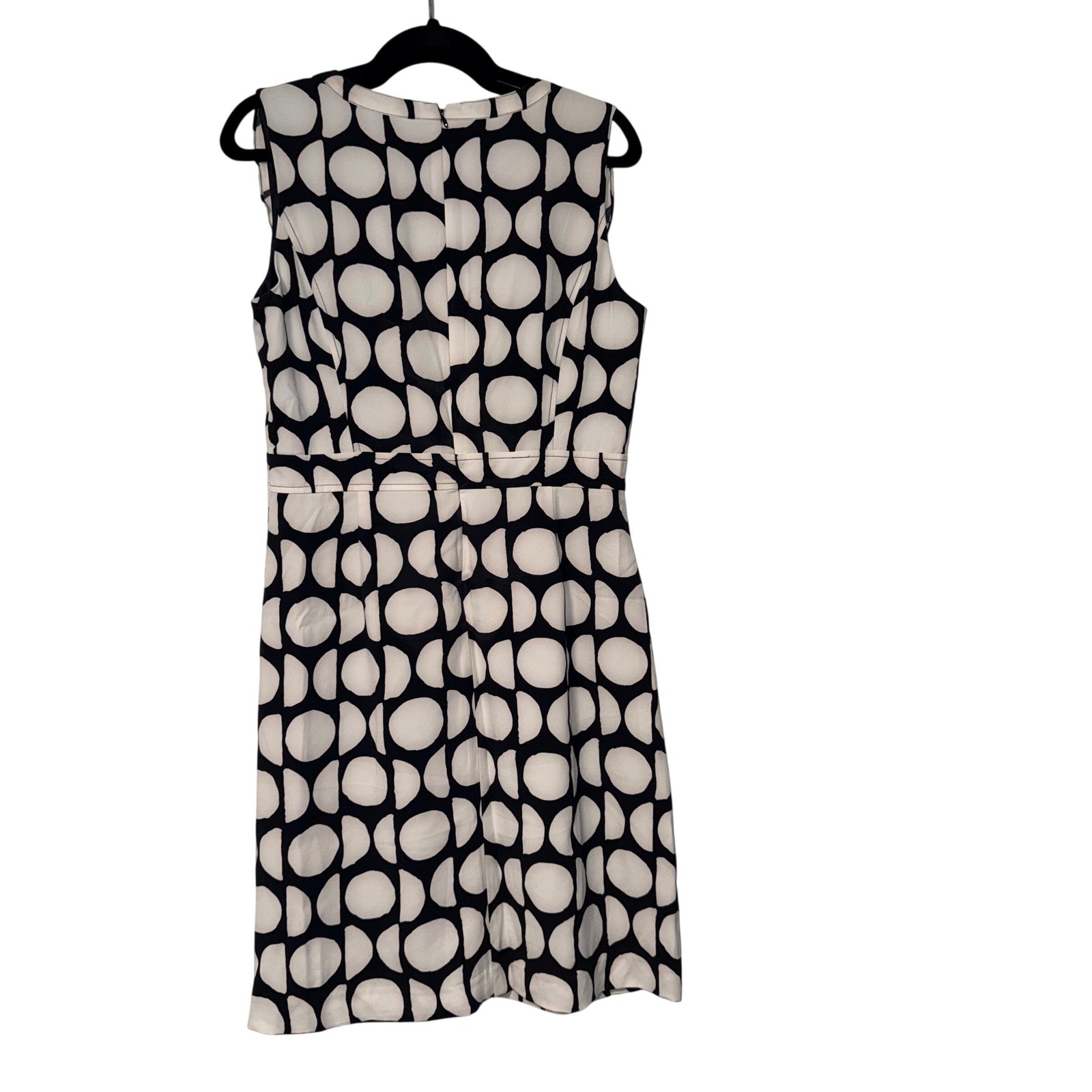 Rafaella Geometric Ruffle V-Neck Sheath Dress Womens 10 Black White Synthetic