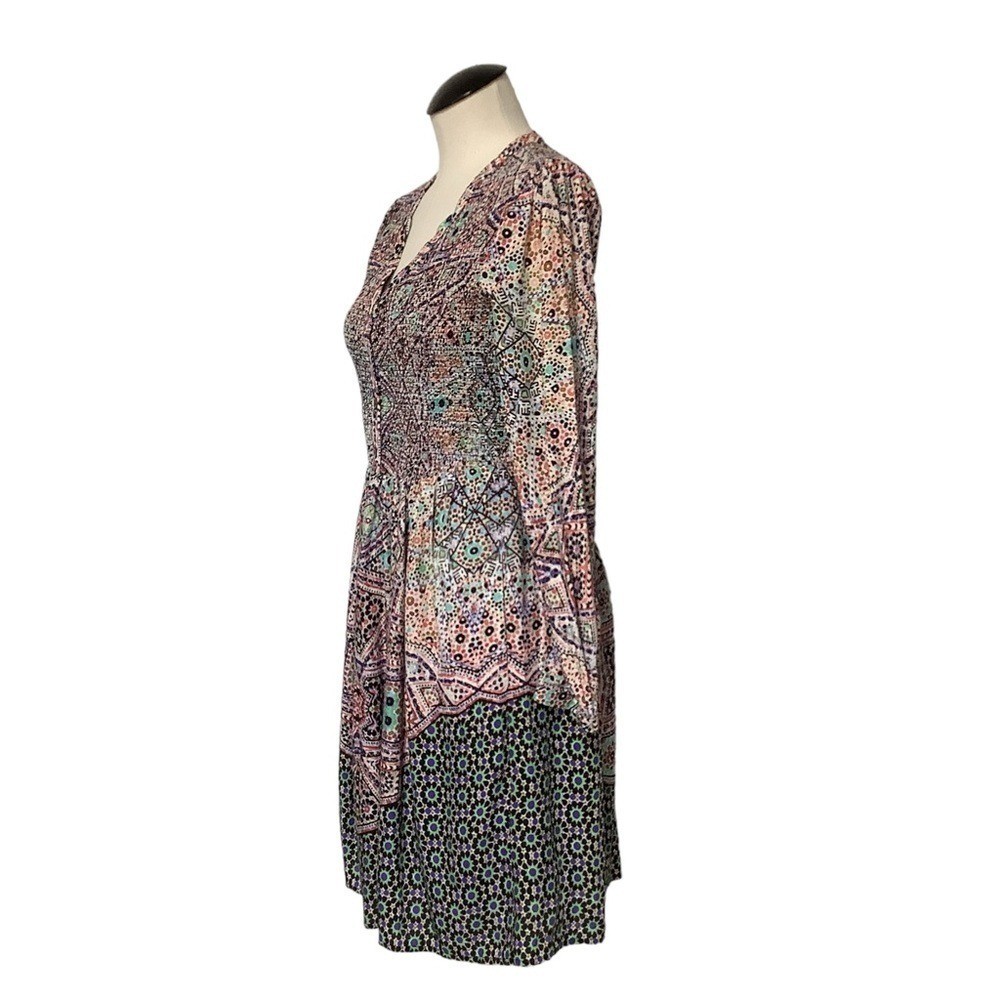 ANTHROPOLOGIE Postmark Geometric Tile Print Smocked Waist Dress Size S
