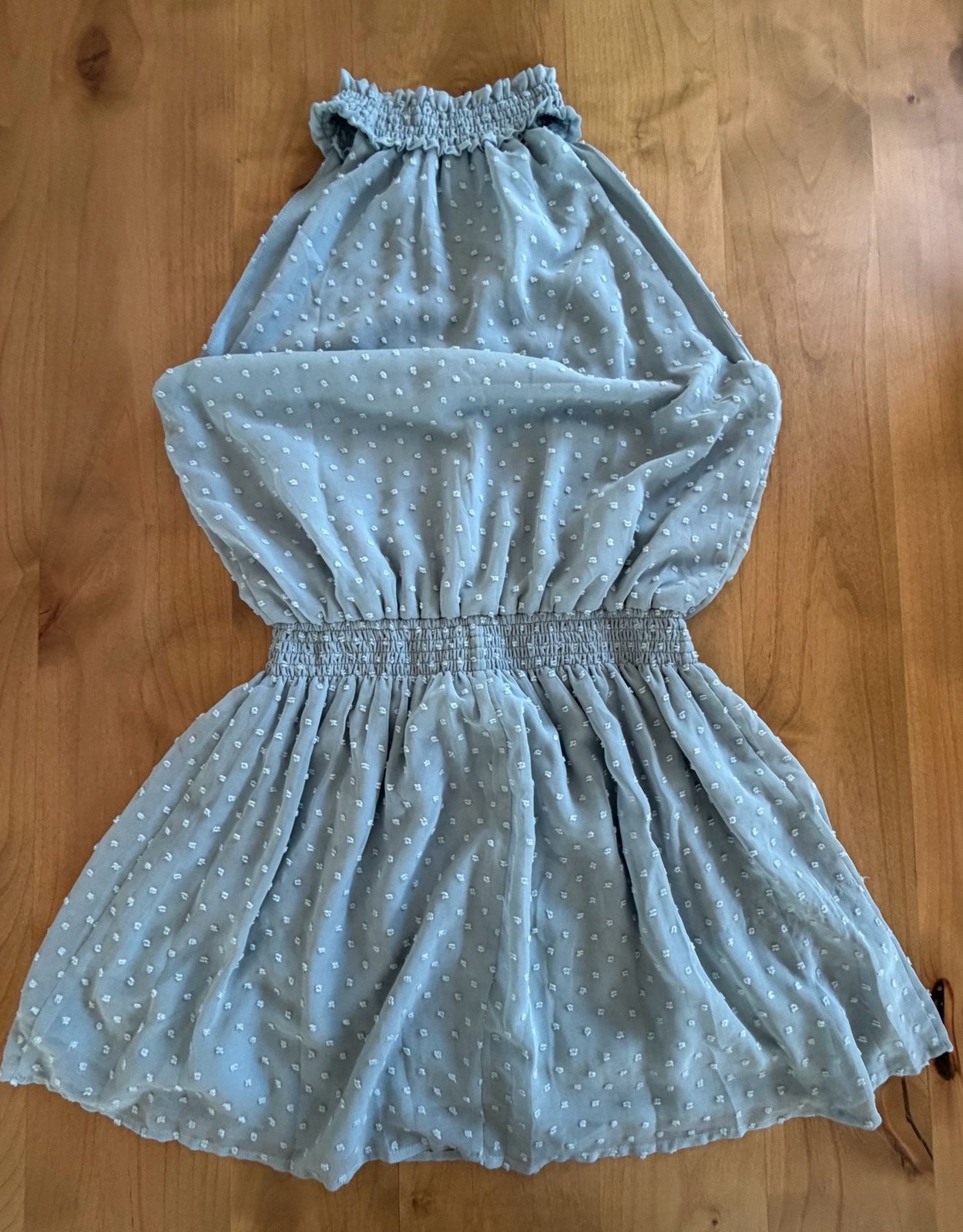 Clip Dot Halter Neck Smocked Waist Mini Dress