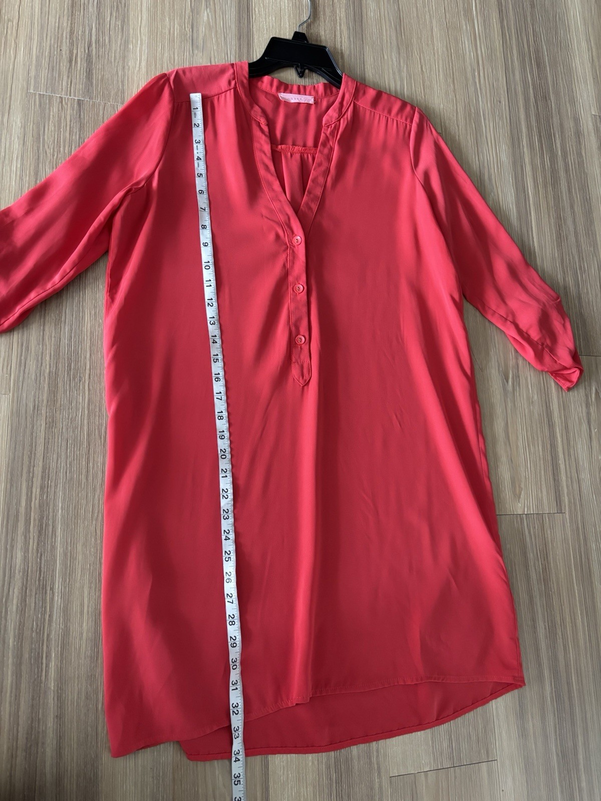 LUSH Dress Red V Neck Tunic Shift Button Roll Tab Women M Minimalist Classic USA