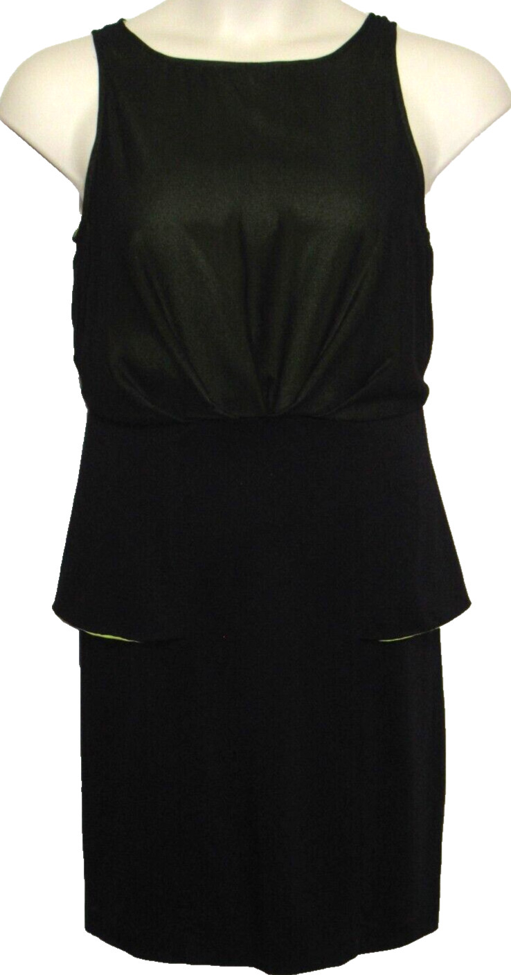 Black Sheath Cocktail Dress Womens 8 Peplum Cutout Back Event Formal Knee Length
