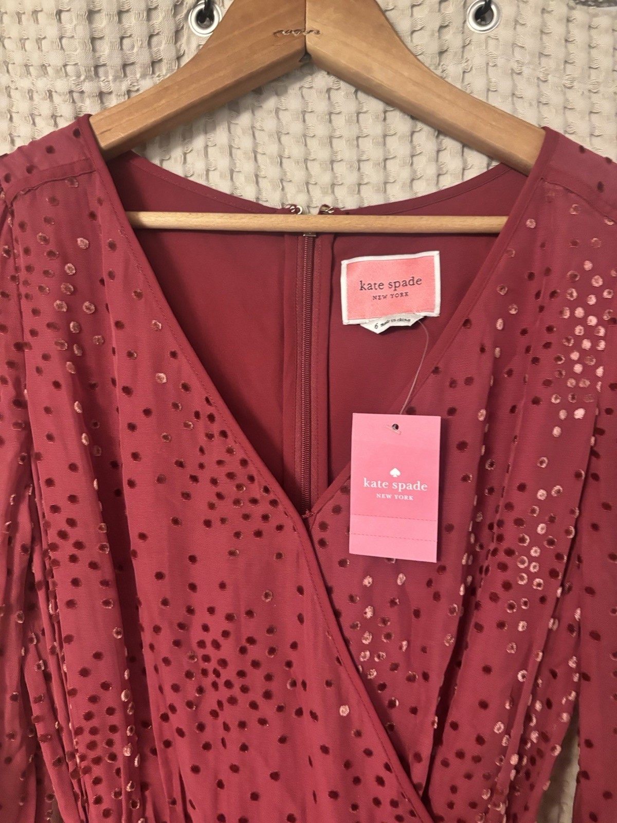 NWT Kate Spade Maroon Festive Confetti Devore Long-Sleeve Mini Dress Size 6
