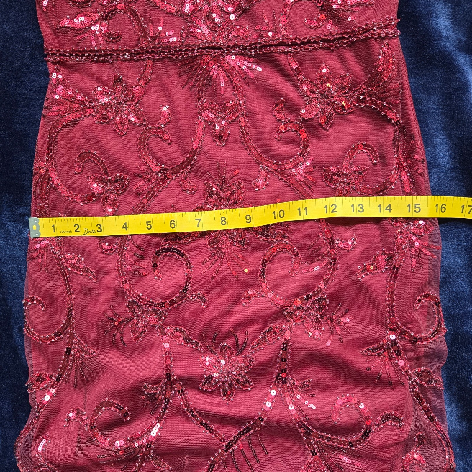 Burgundy Sequined Net Over Lining Mermaid Formal Maxi Prom Sz Small / Medium