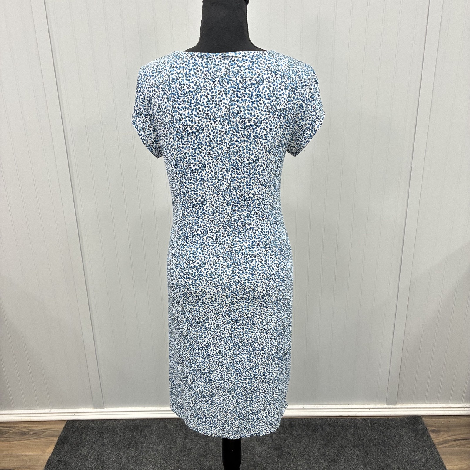 NWT Loft Womens Small White/Blue Stretch Twist Waist Casual Shirt Dress Classic