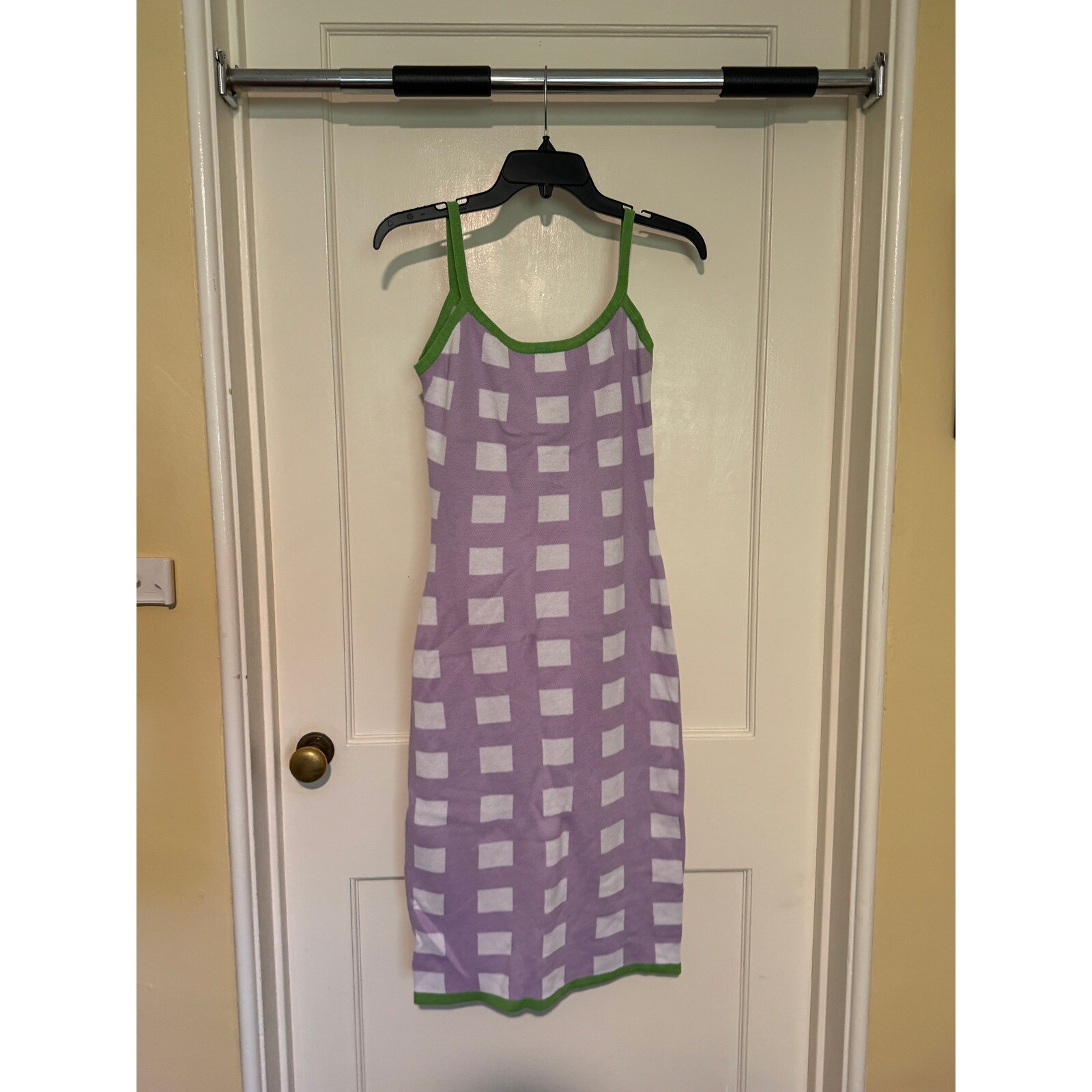 Nissa New York Bodycon Mini Dress Plaid Sleeveless Green Trim Size Unknown