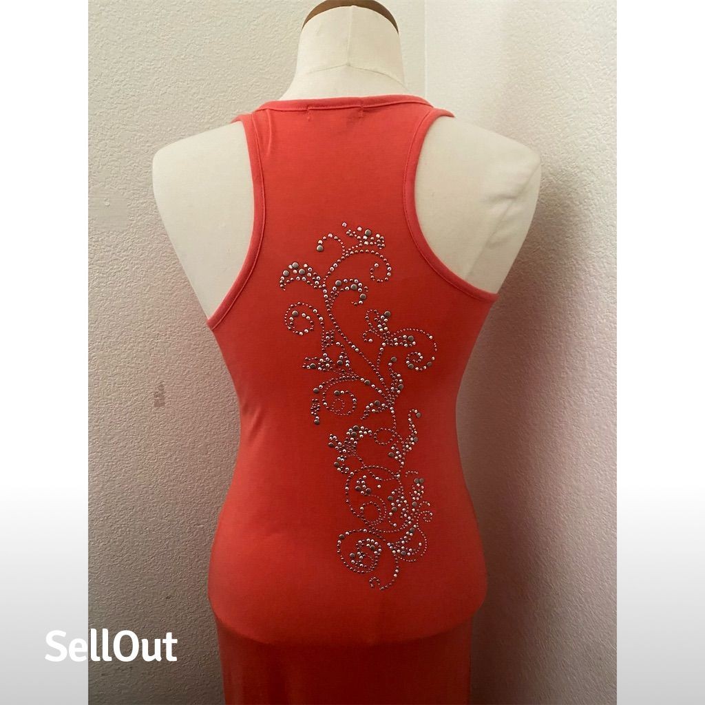 Women’s Orange/pinkish Maxi Tank Dress M Rhinestone Detail Casual Sleeveless