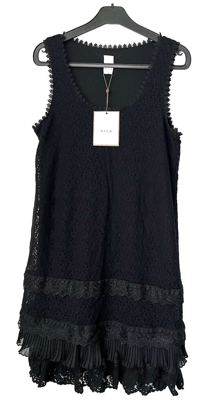 VILA Black Lace Layered Sleeveless Fit & Flare Dress Ladies UK 10 (Medium)