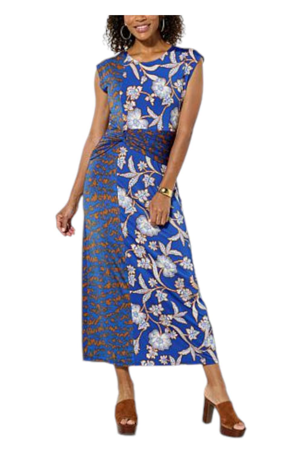 IMAN Women’s Global Chic Cap-Sleeve Draped Detail Dress Blue