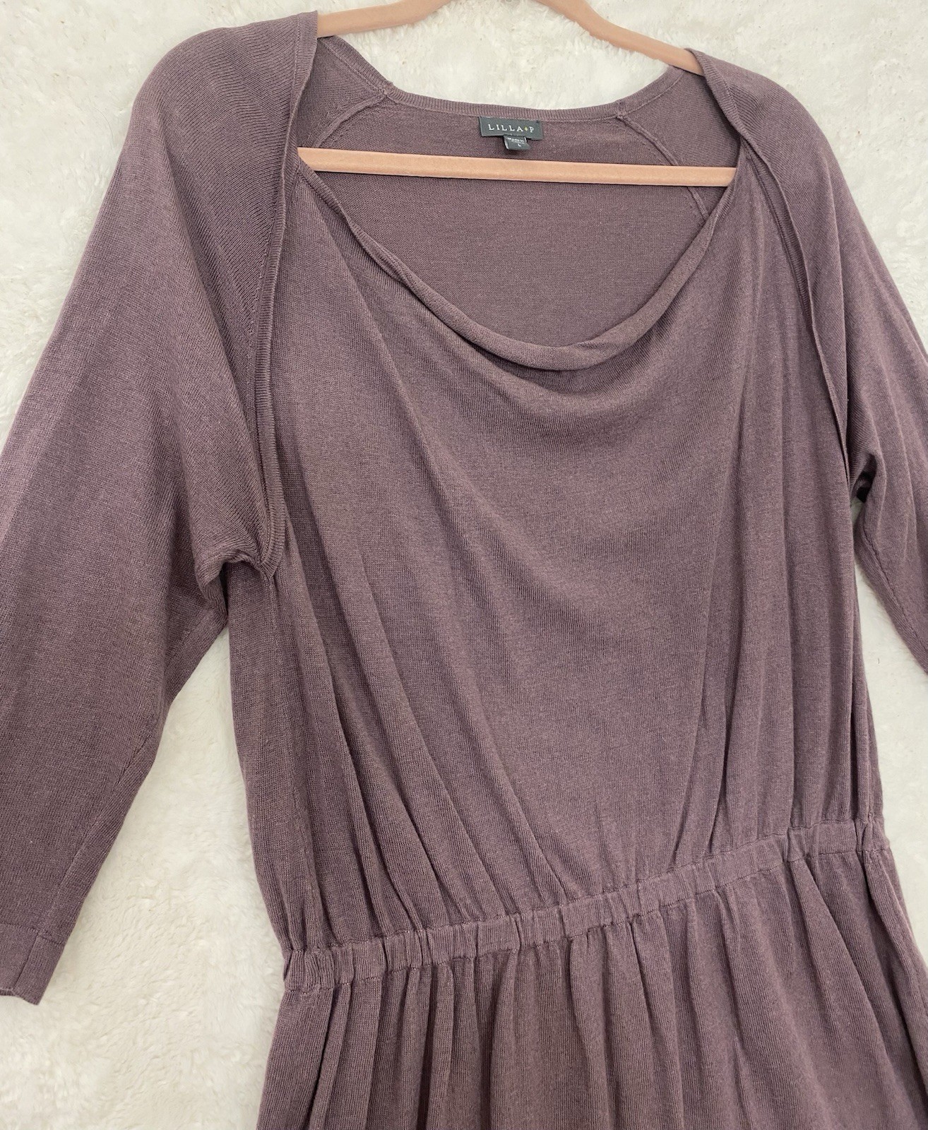 Lilla P Womens Draped Neck Cashmere Blend Mini Sweater Dress Size Large $198