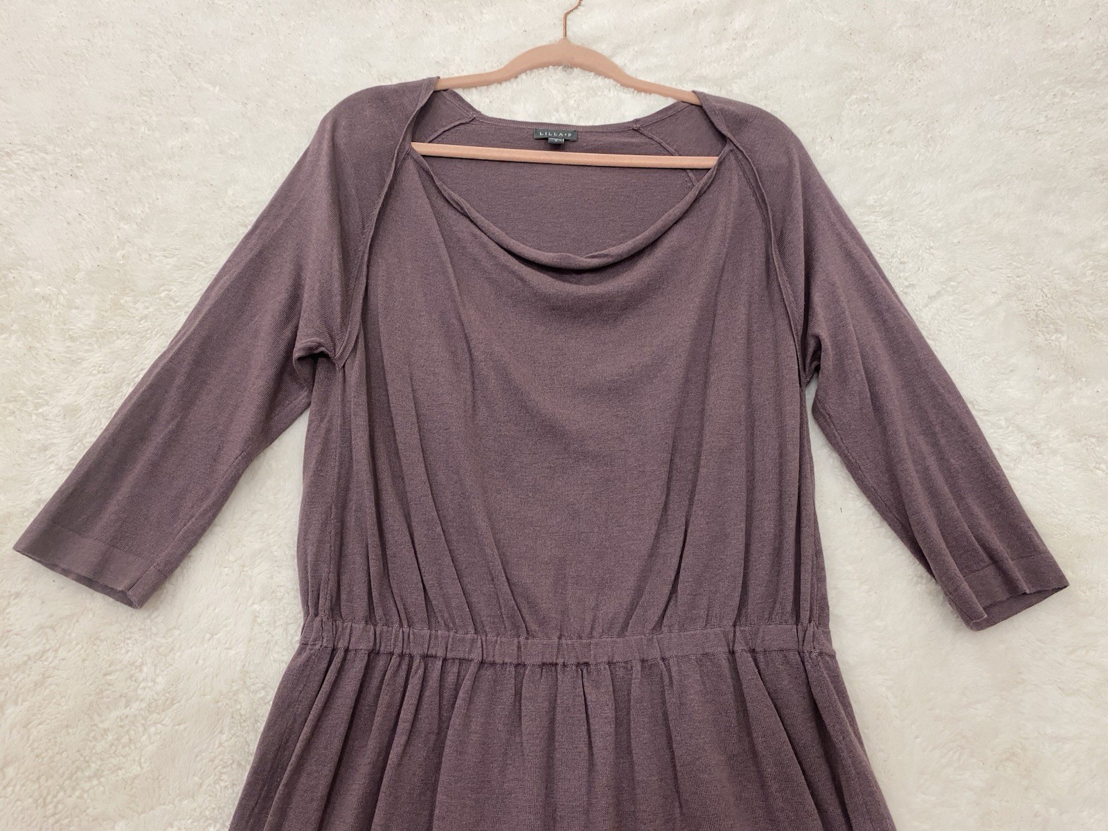 Lilla P Womens Draped Neck Cashmere Blend Mini Sweater Dress Size Large $198