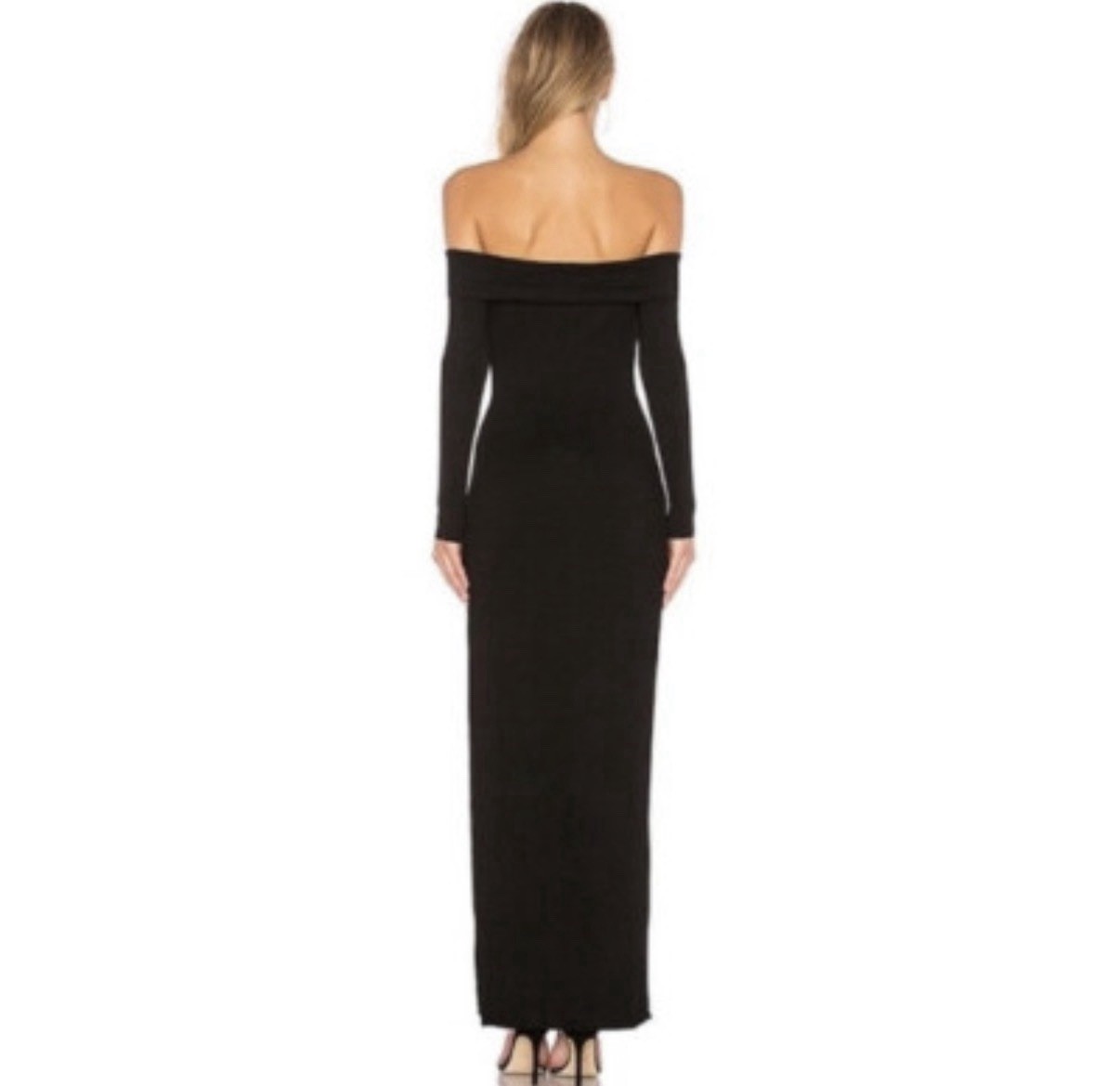 NWT PRIVACY PLEASE Black Ribbed Knit Off Shoulder Side Slit Maxi Dress XS Chrty