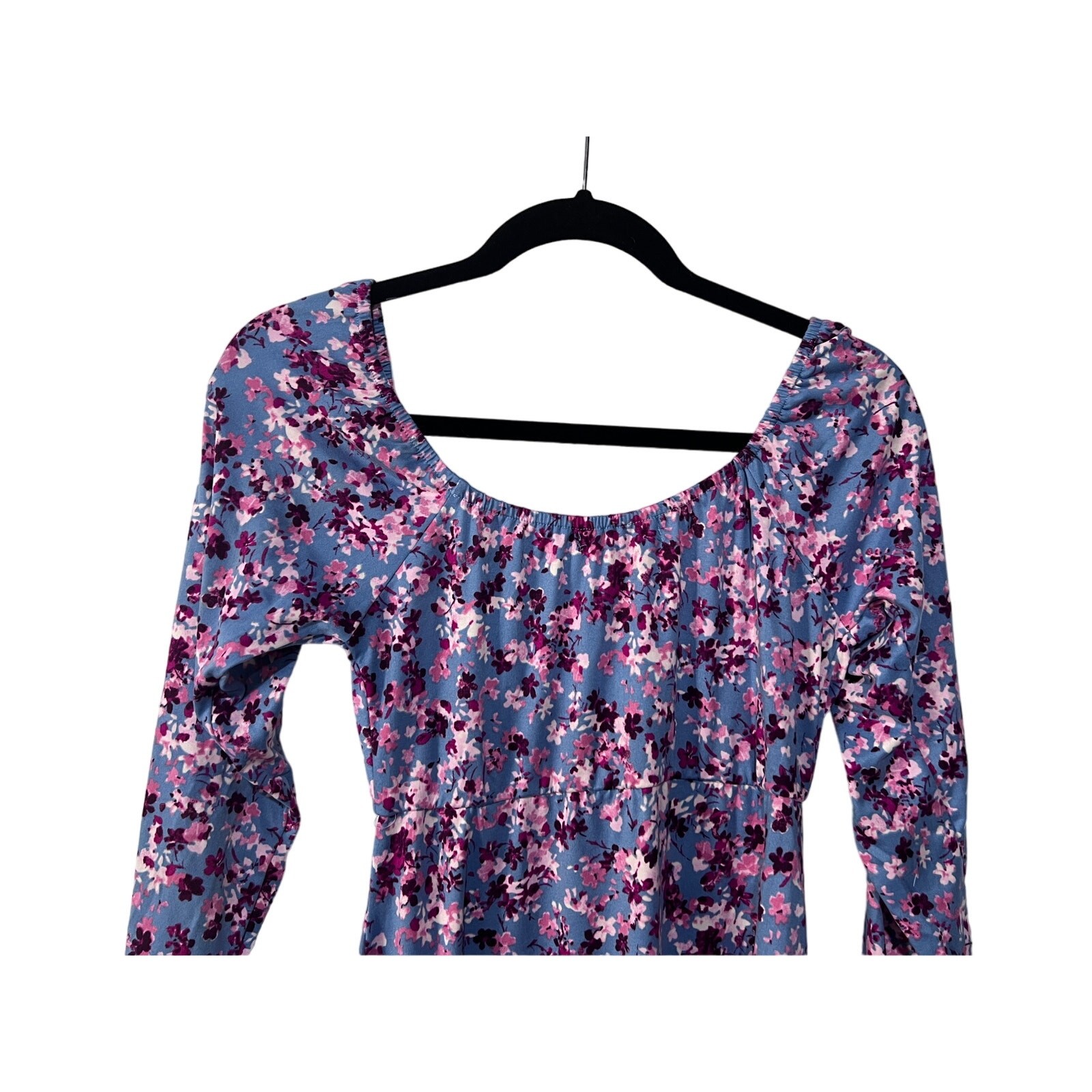 Velvet Torch Womens Medium Blue Pink Floral Long Sleeve Short Dress Swiftie NEW