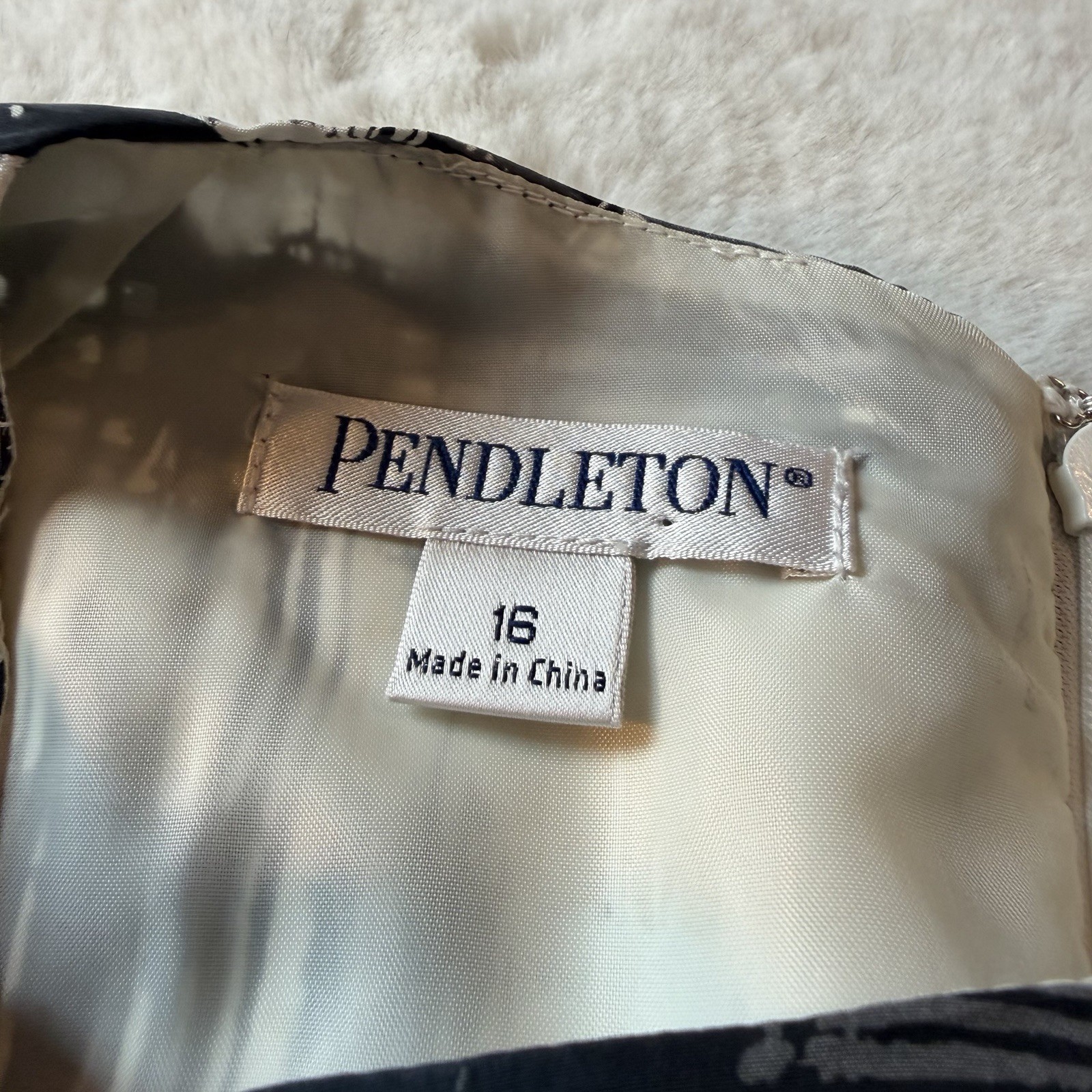 Pendleton 100% Silk Career Dress Abstract Ivory Black Gray Tan Women’s 16