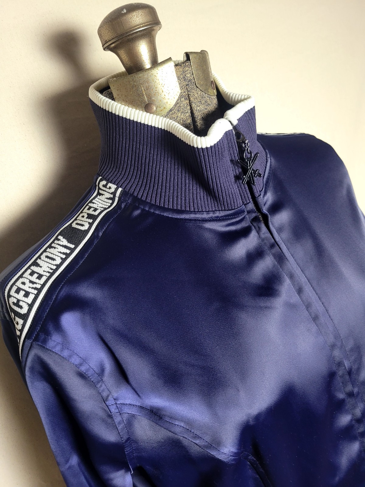 Opening Ceremony Navy Blue Track Dress Mini Satin Logo Size Medium $350 Retail