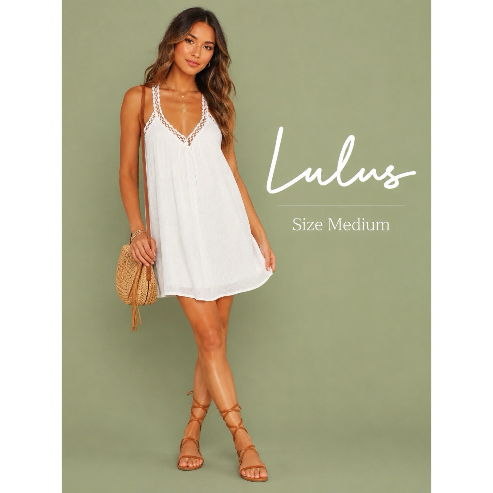 Lulus White Crochet Gauze Mini Dress Size Medium New!