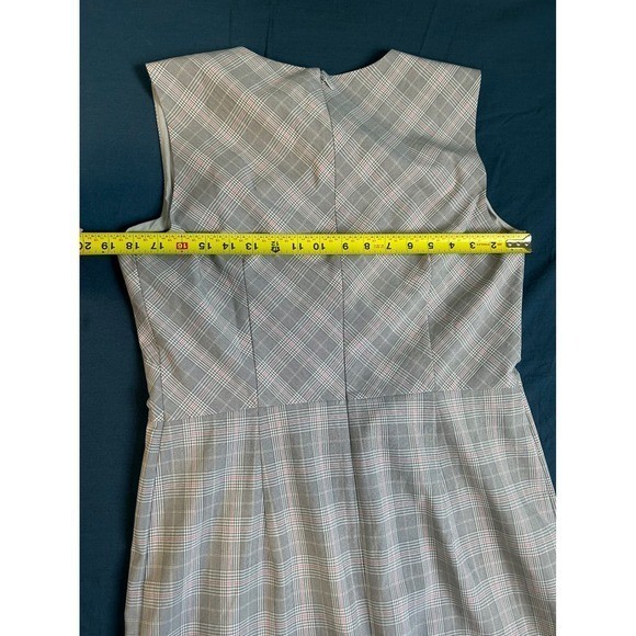 Ann Taylor Grey Plaid Faux Wrap Sheath Dress Sleeveless Professional Size 12