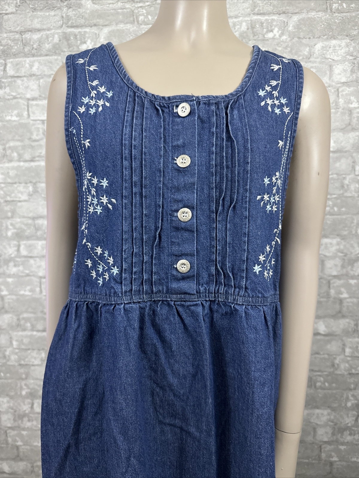 Premier International Large 100% Cotton Blue Denim Midi Dress Cottage Core