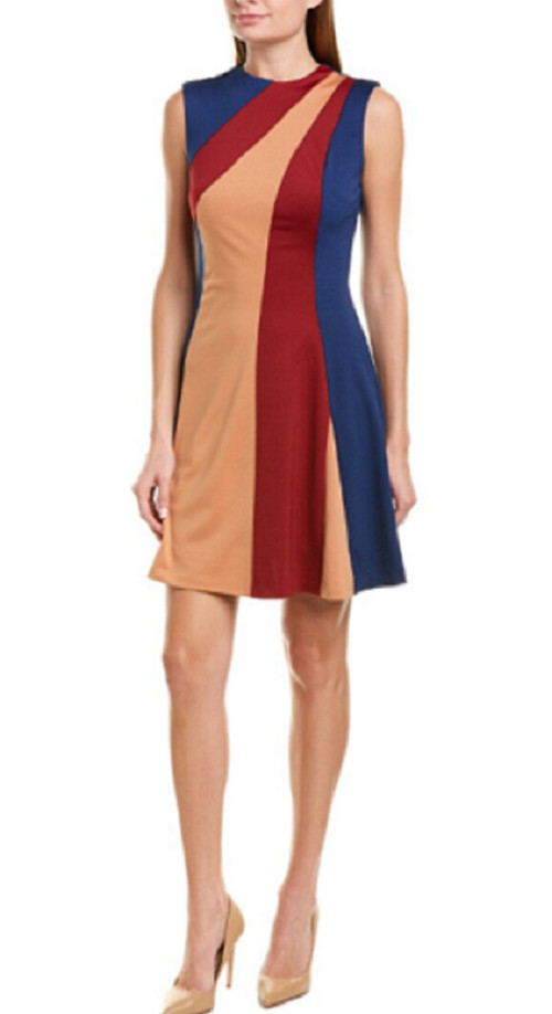 ALEXIA ADMOR Colorblock Striped Retro Mod 70’s Flare Cocktail Dress L = 10/12
