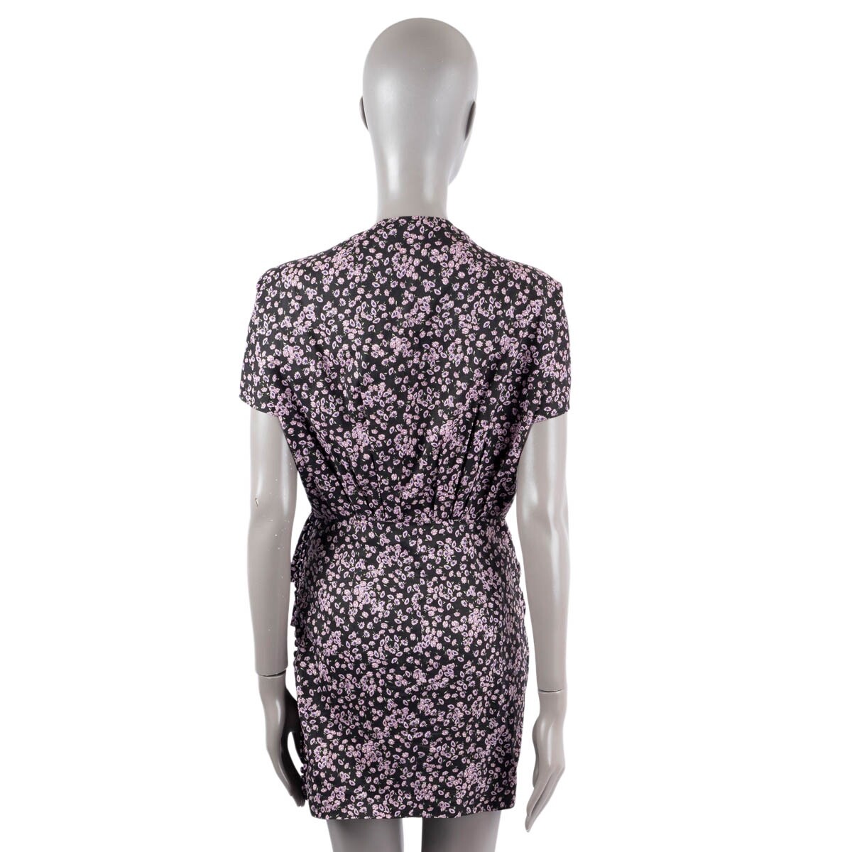 68084 auth MAGDA BUTRYM black & lilac viscose FLORAL DRAPED MINI Dress 38 S