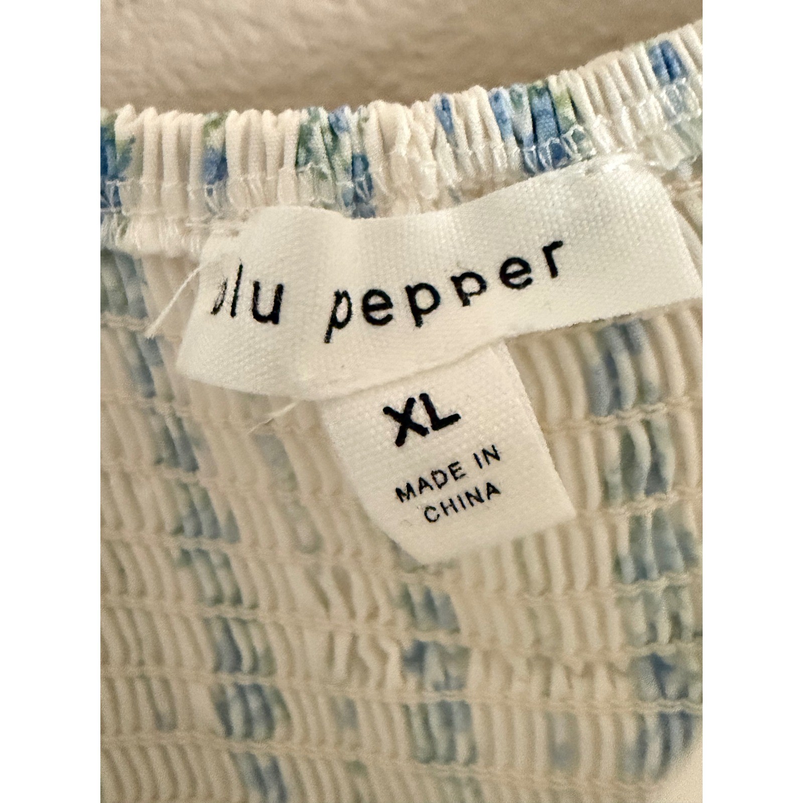 Blu Pepper Blue Floral Stripe Smocked Midi Dress Cottagecore XL