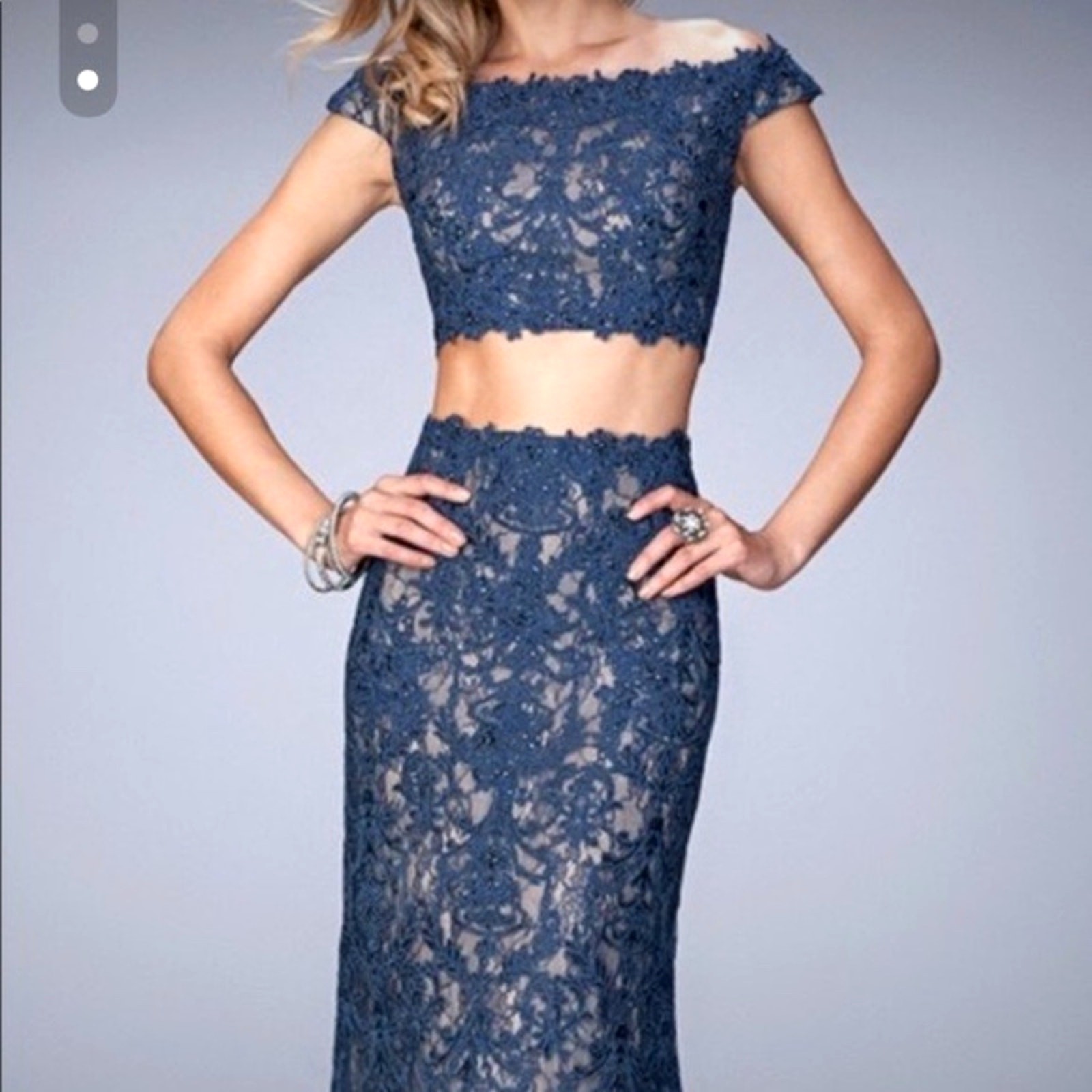 City Triangle One Piece in the Back/Two Piece in the Front Lace Gown Blue/Nude 7