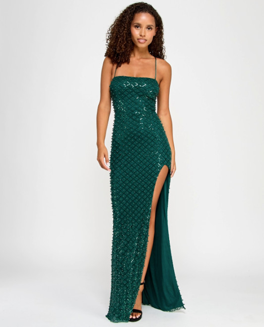 Say Yes Juniors’ Beaded Sweetheart Satin Corset Gown Size 7/8 Hunter