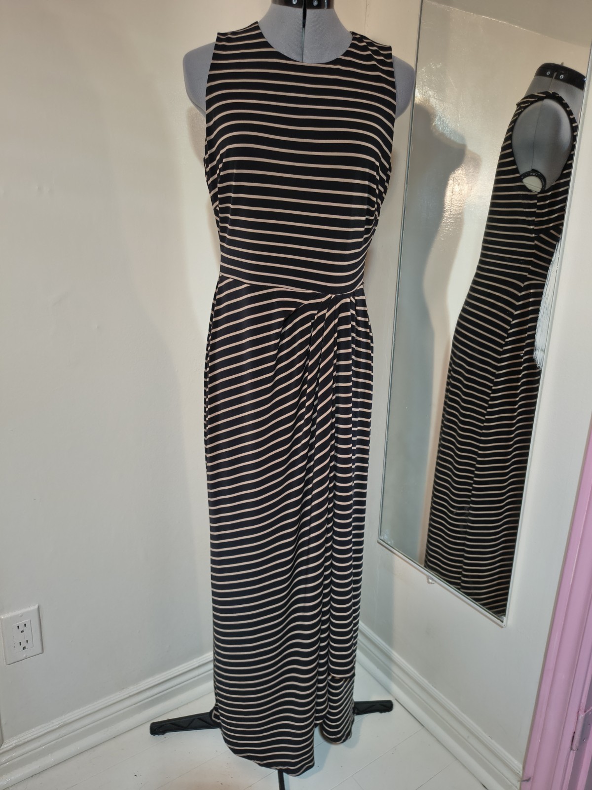 Lauren Halph Lauren Sleeveless Black and Cream Stripped Maxi Dress