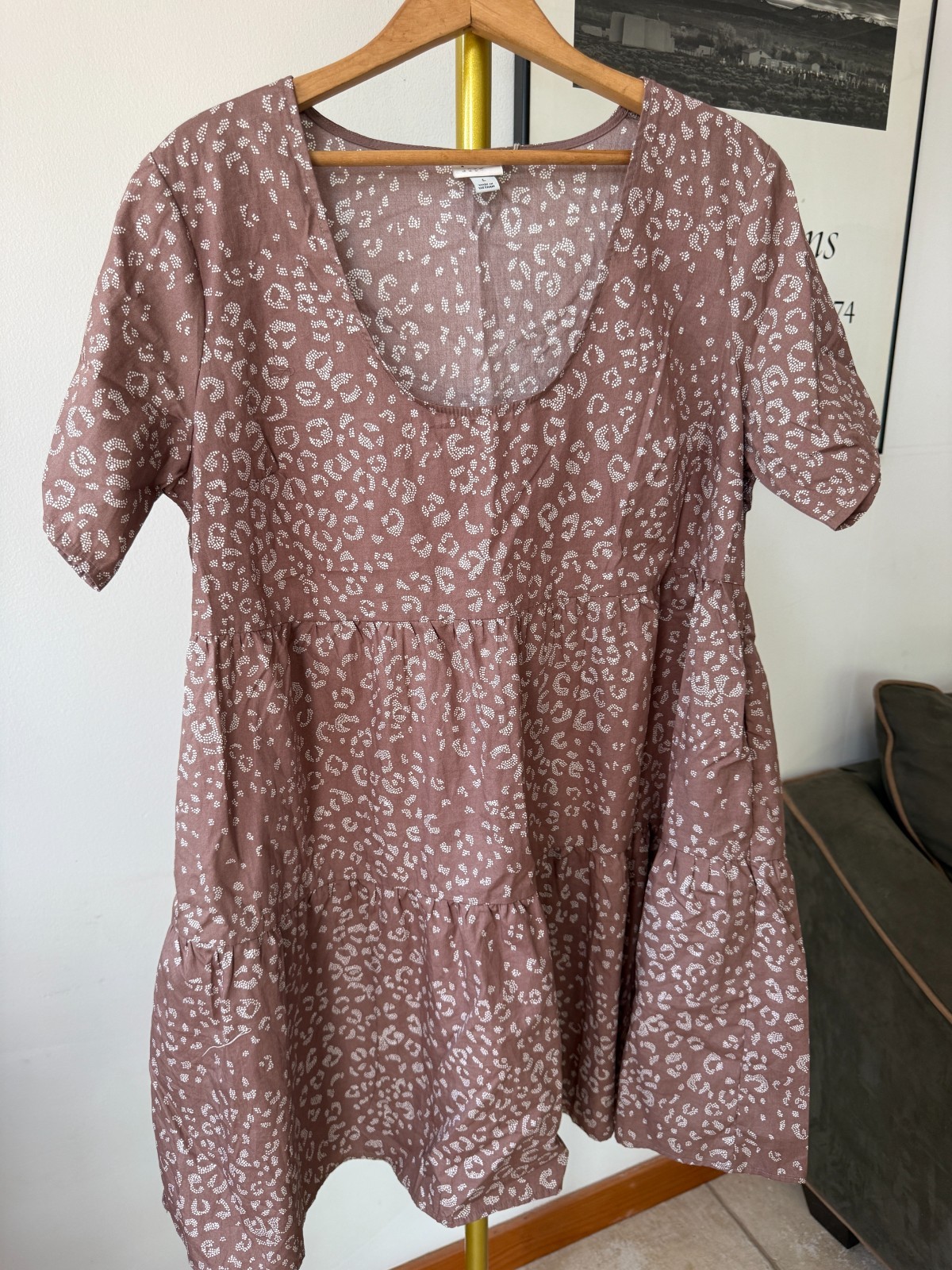 A New Day Brown Midi Dress Womens Scoop Neck Cotton Short Sleeve NWT