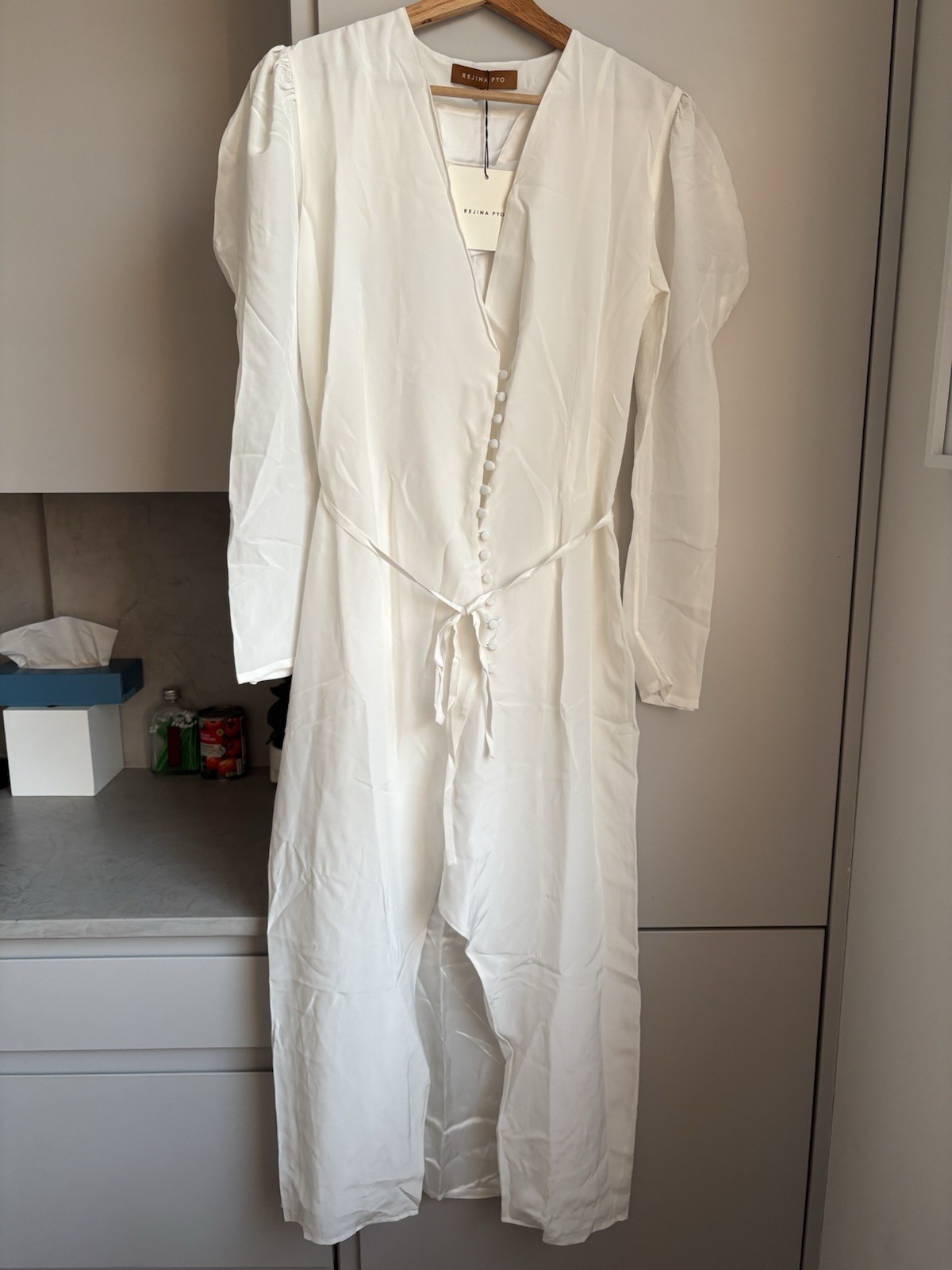 Rejina Pyo 100% silk crepe off-white remi dress/UK10/RRP £600+