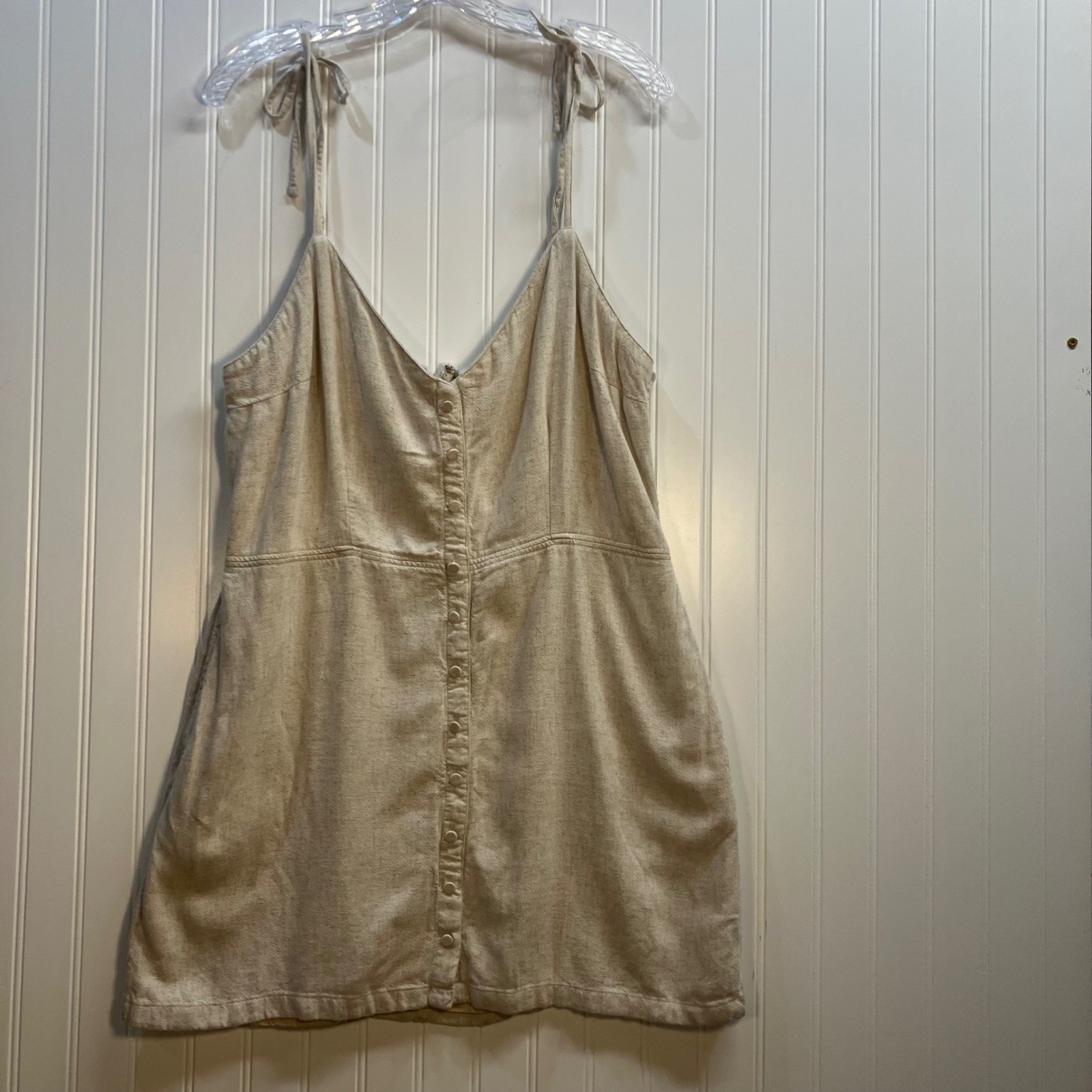 Abercrombie & Fitch Linen Blend Button Down Tie Strap Mini Dress Oatmeal XLP