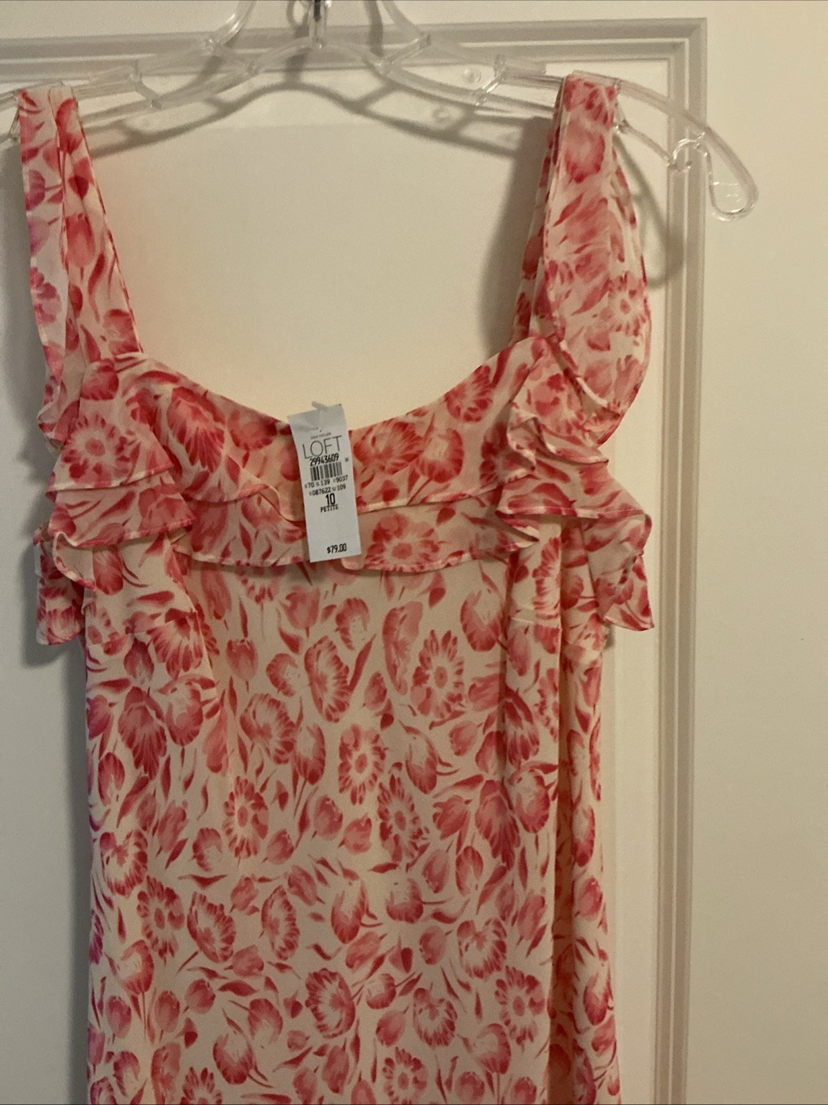 LOFT Ann Taylor NWT Floral Ruffle Dress 10 Petite Pink Cream Summer Casual