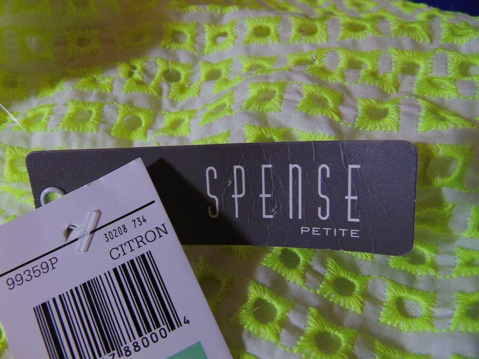 Spense Petite Crochet Ladder Back Embroidered Eyelet Dress 8P Bright Yellow